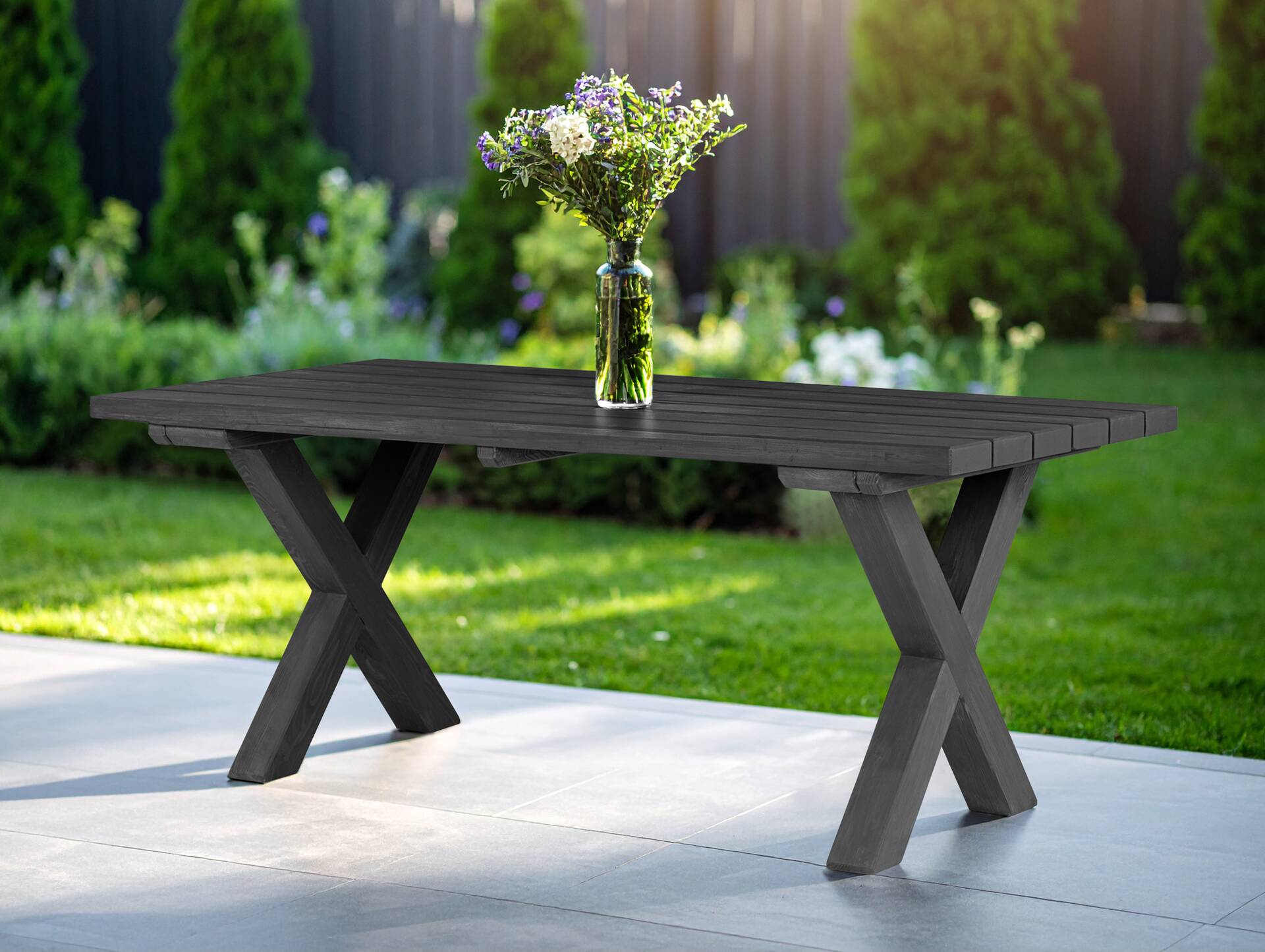 CANCUN PLUS Esstisch / Gartentisch, Material Massivholz, Lärche 200 x 100 cm | Grau