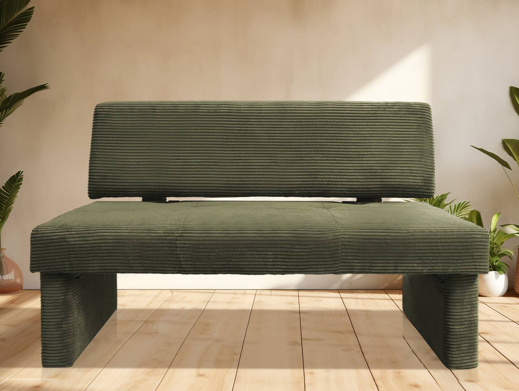 DUCADO Sitzbank mit Gestellrahmen aus Massivholz/Cordbezug 130 cm | mit Rückenlehne | olive
