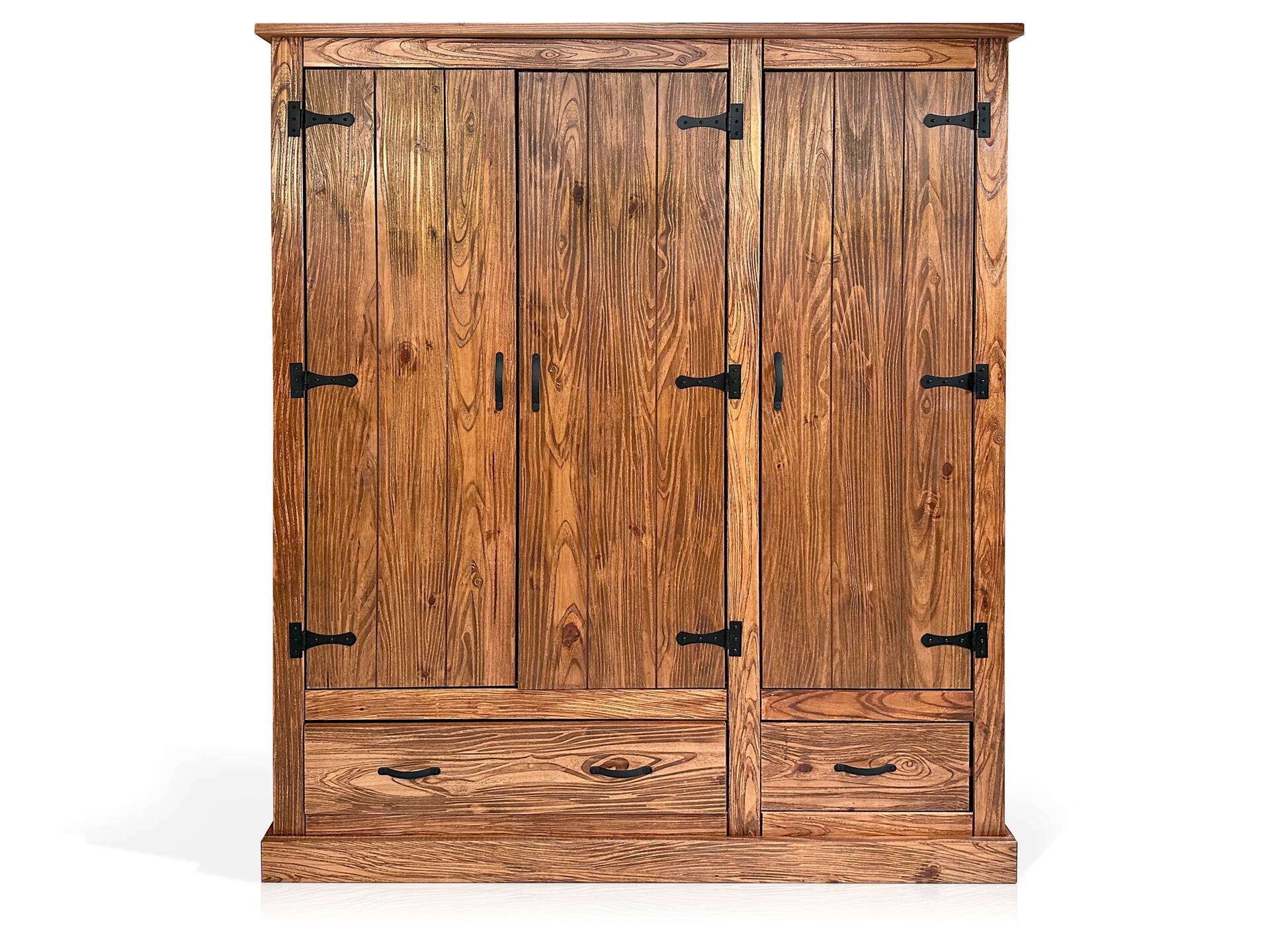 EVERGLADE Kleiderschrank, Material Massivholz, Kiefer eichefarbig 3-türig 