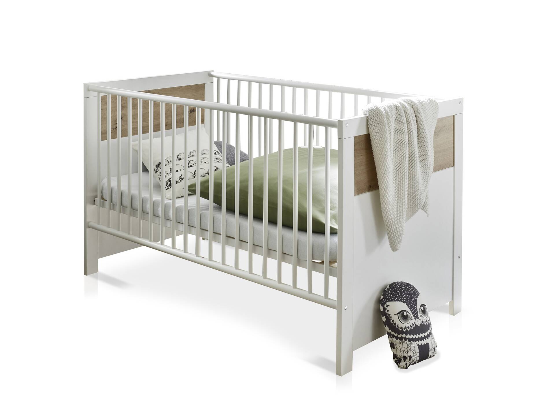 FABI Babybett 70x140 cm, Material Spanplatte, weiß/Artisan Eichefarbig 