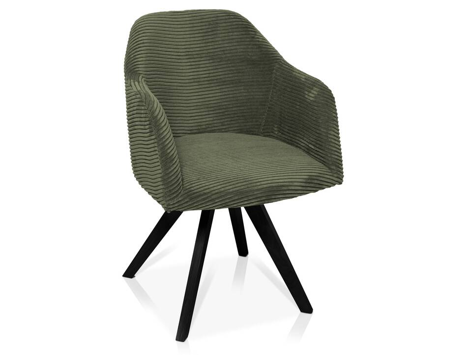 FINDI Schalenstuhl, Gestell Massivholz/Cordbezug olive | Buche schwarz lackiert