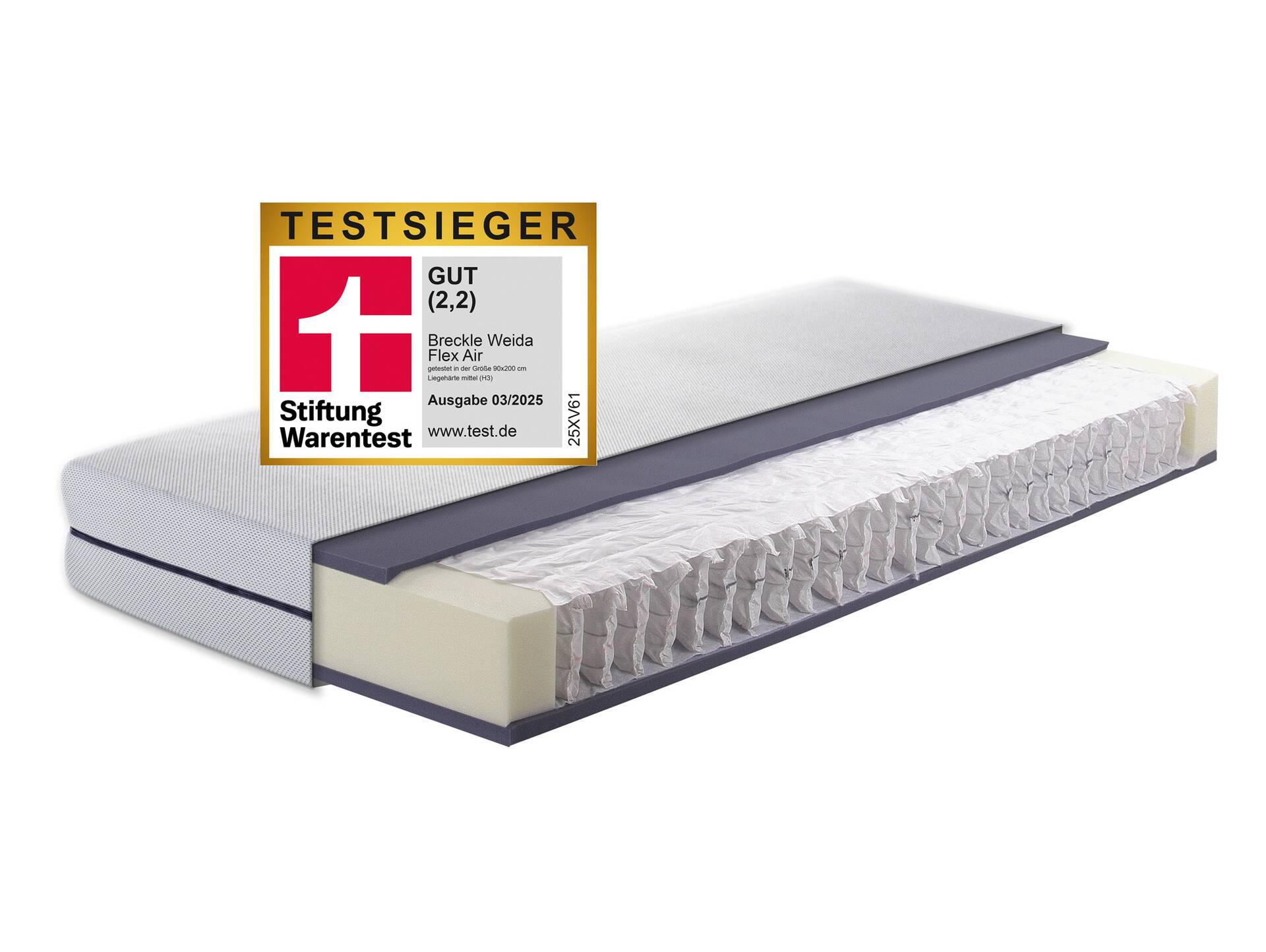 BRECKLE FLEX AIR 7-Zonen-Taschenfederkern-Matratze 80 x 200 cm | Härtegrad 2