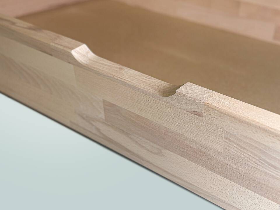 CORDINO Bettschublade auf Rollen, Material Massivholz Eiche unbehandelt | Standardhöhe | Normallänge
