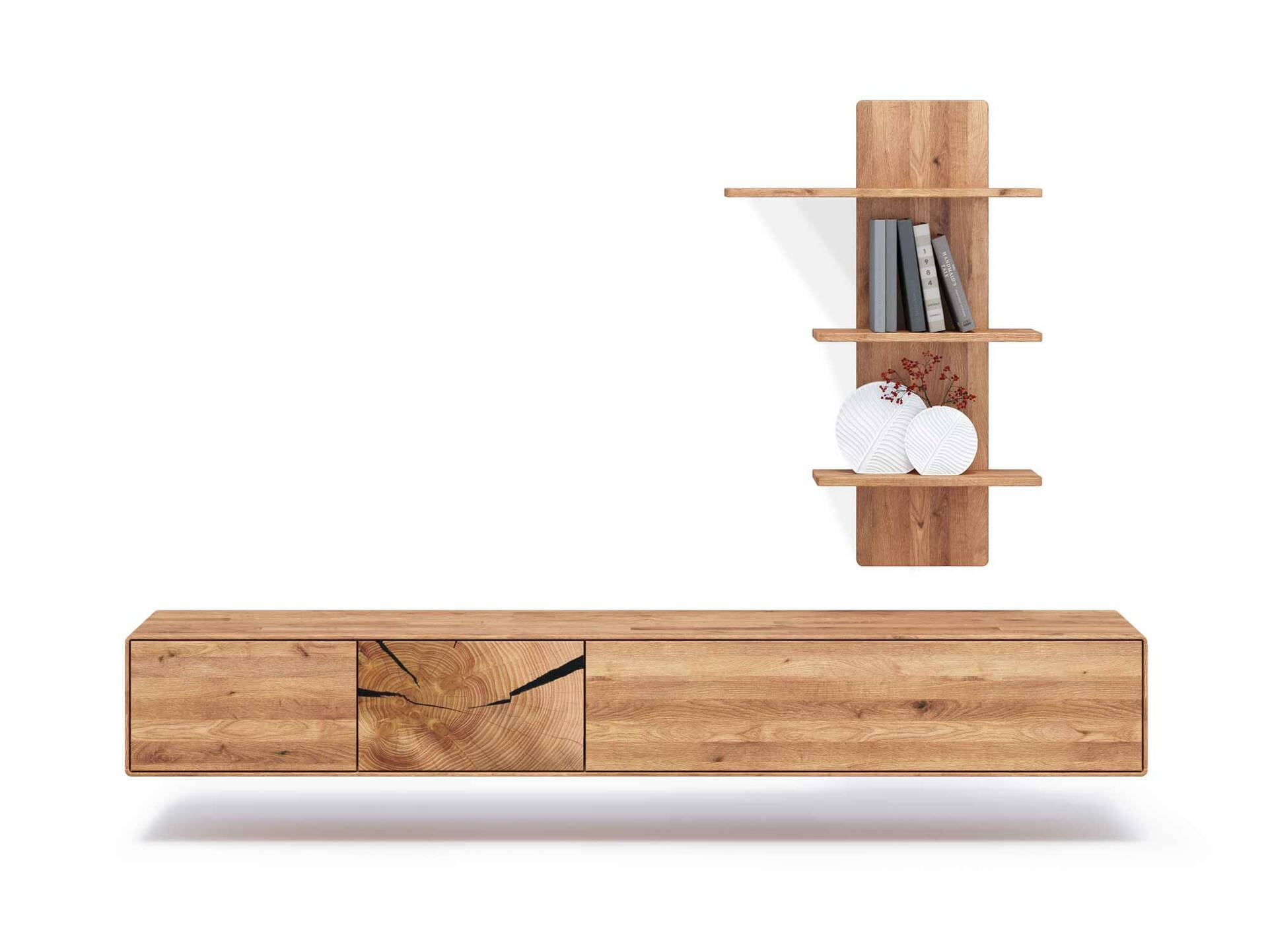 SARRAGOSSA Wandboard mit 3 Böden, Material Massivholz, Wildeiche geölt 