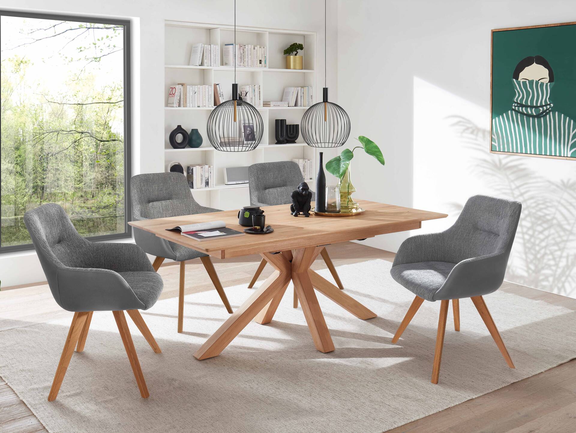 VALENCIA Esstisch / Ausziehtisch, Material Massivholz, Wildeiche geölt 160/245 x 90 cm