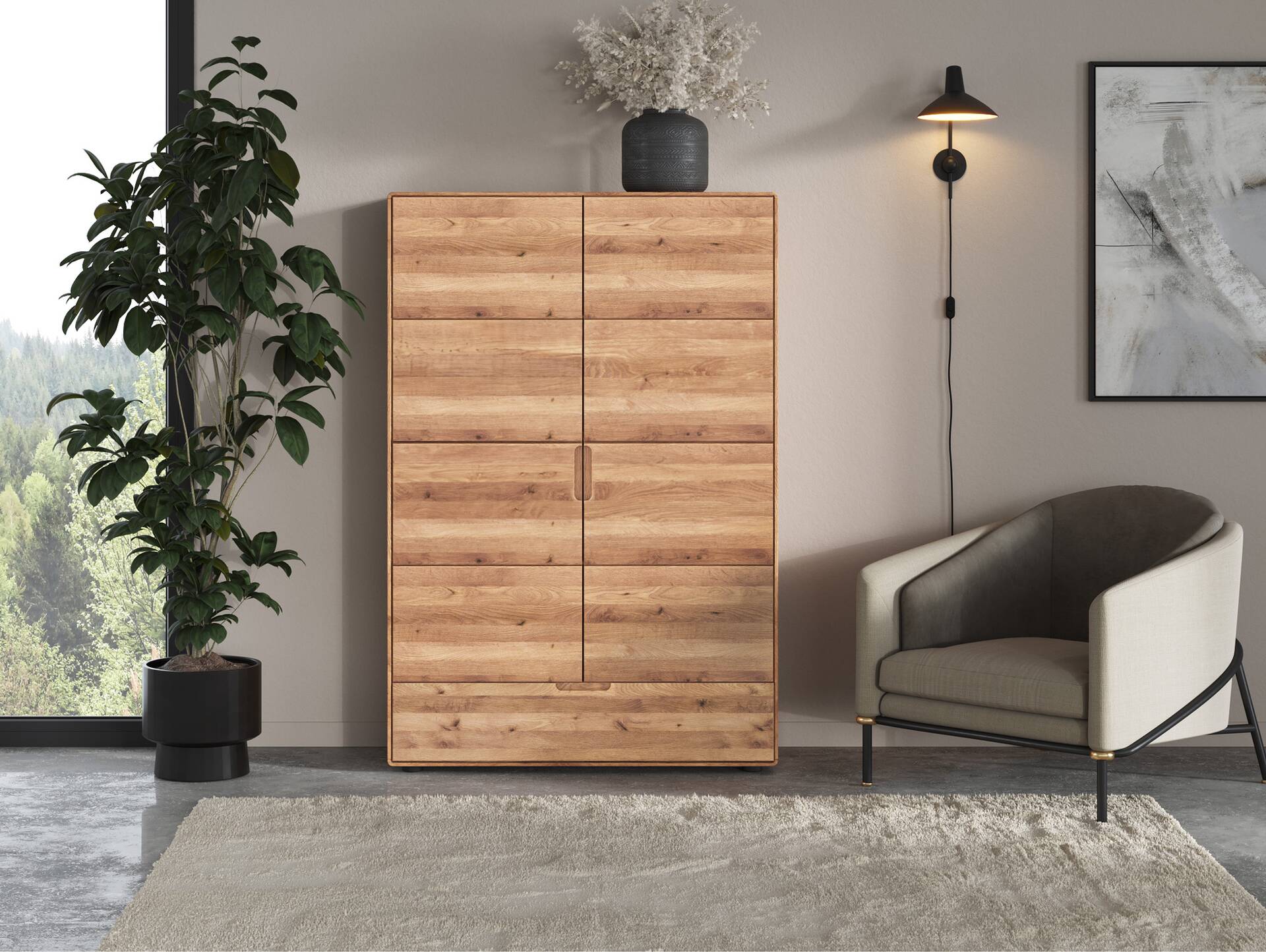 ANDINO Wäscheschrank, Material Massivholz, Wildeiche geölt 