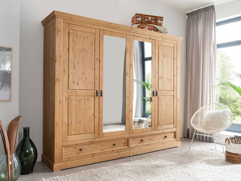 PALERMO Kleiderschrank, Material Massivholz, Kiefer eichefarbig gebeizt 254 cm