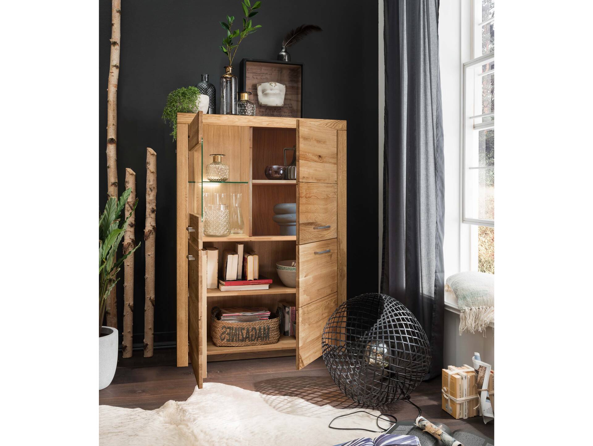 KAMILLA Highboard I, Material Massivholz, Wildeiche geölt links