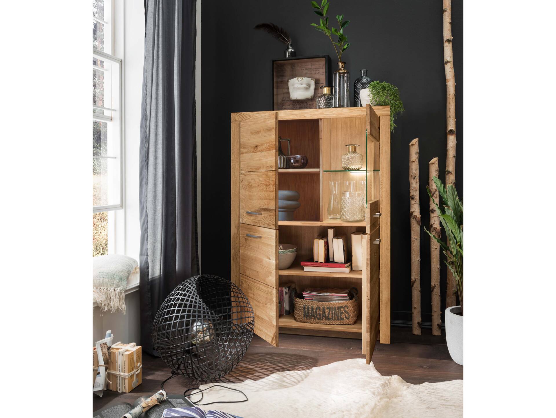 KAMILLA Highboard I, Material Massivholz, Wildeiche geölt Türanschlag rechts