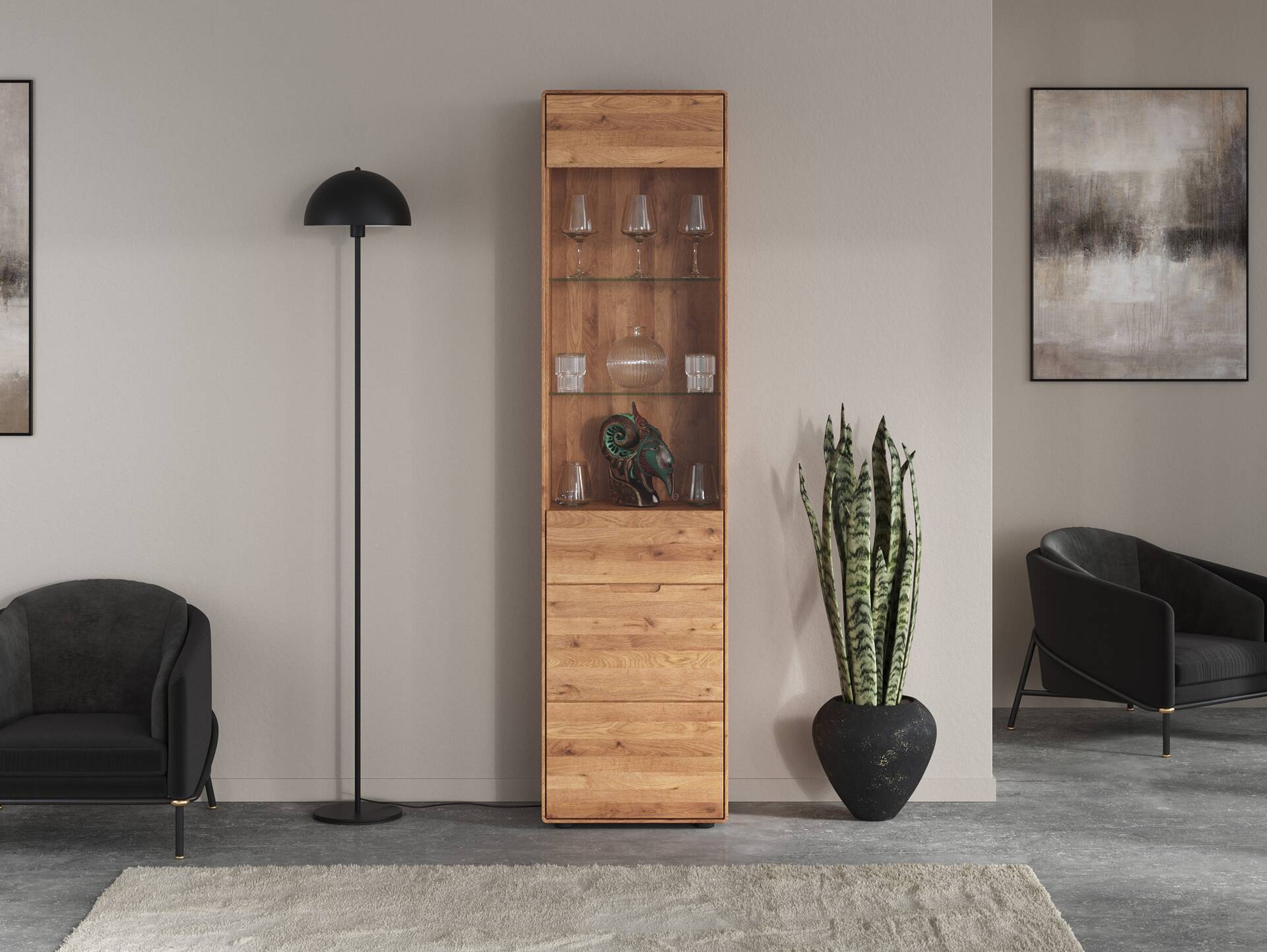 ANDINO Vitrine I, Material Massivholz, Wildeiche geölt 