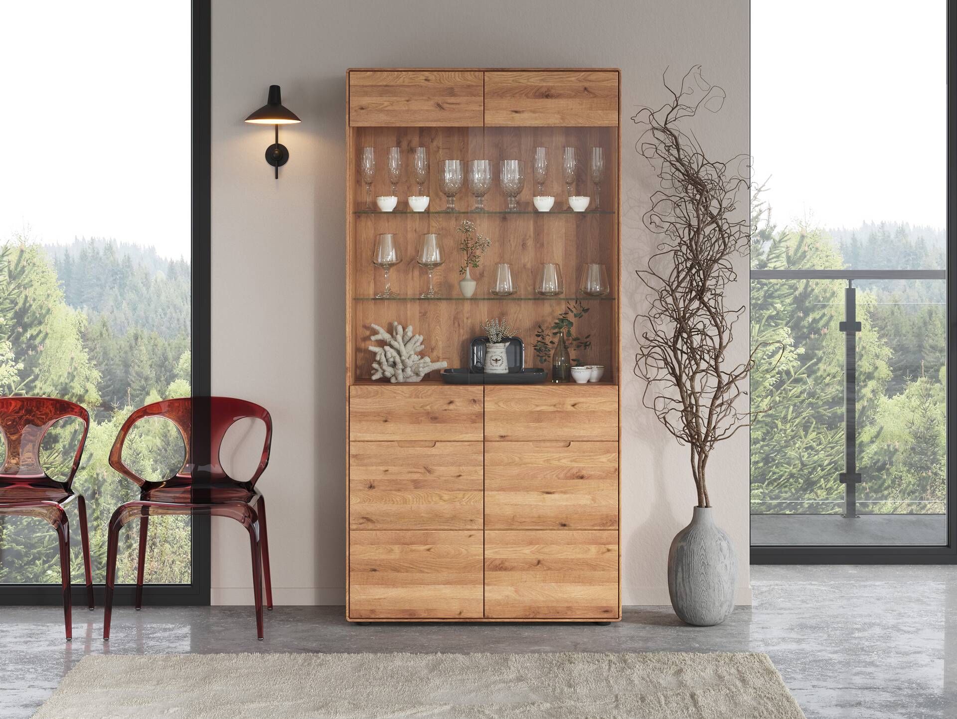 ANDINO Vitrine II, Material Massivholz, Wildeiche geölt 
