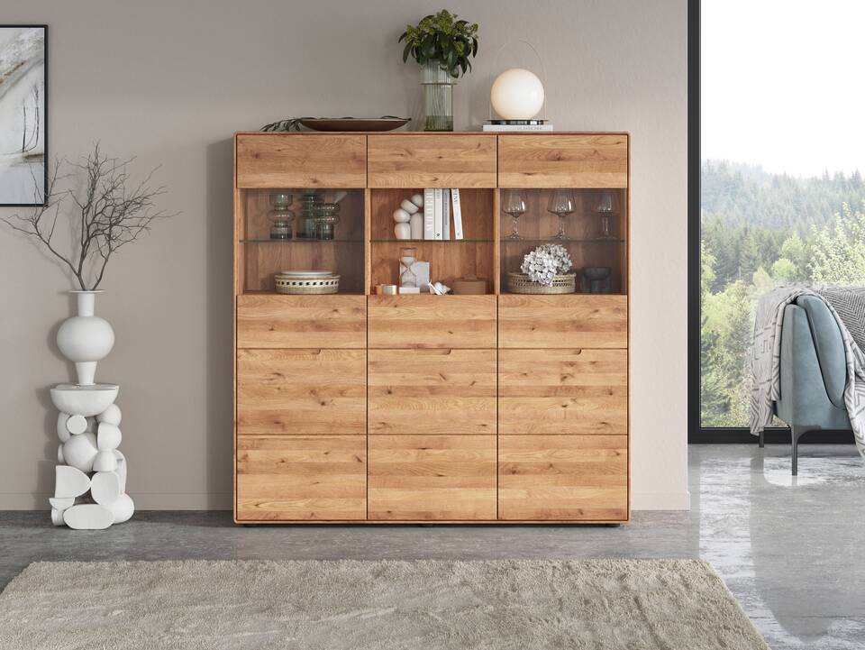 ANDINO Highboard III, Material Massivholz, Wildeiche geölt 