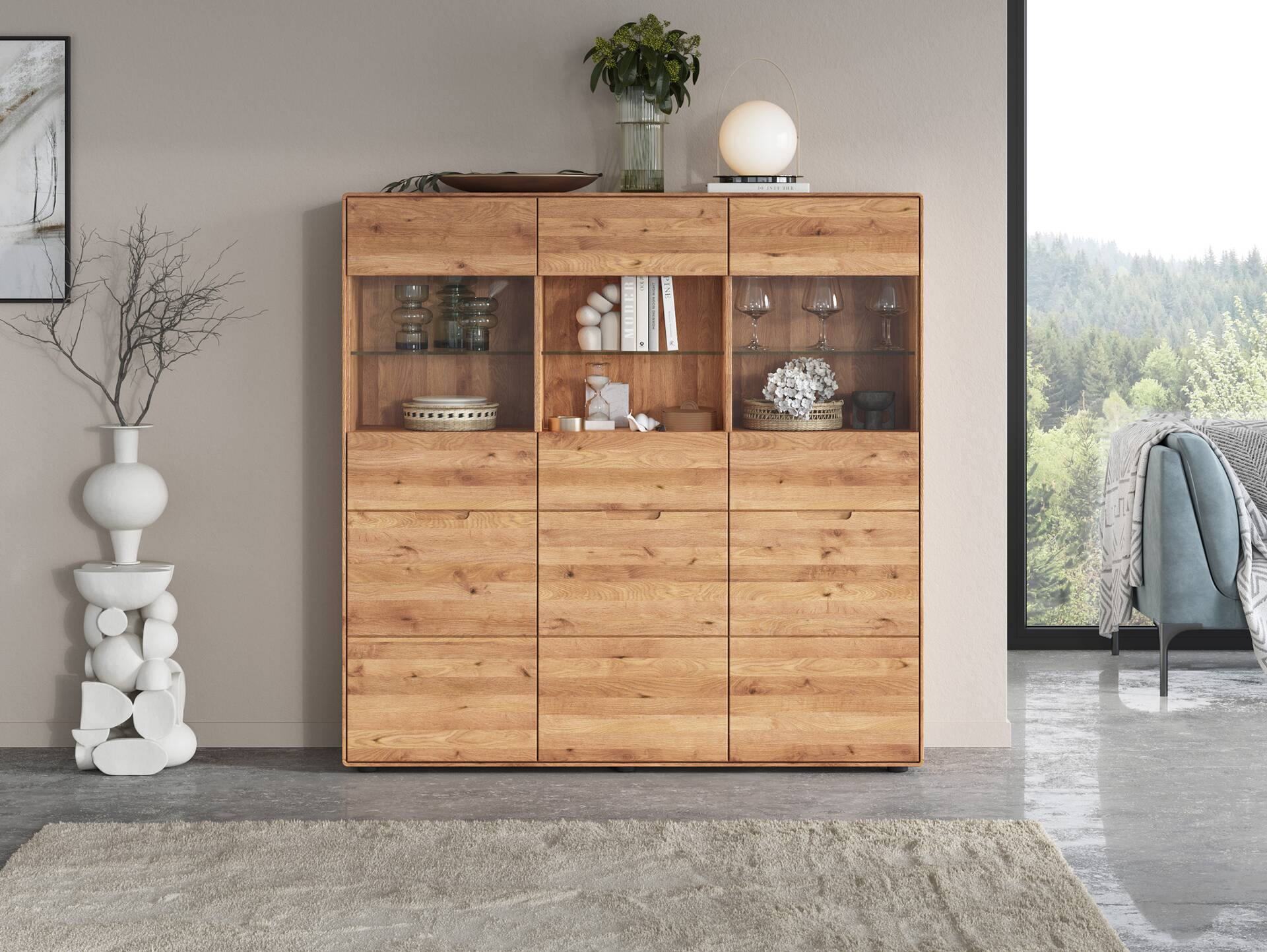 ANDINO Highboard III, Material Massivholz, Wildeiche geölt 