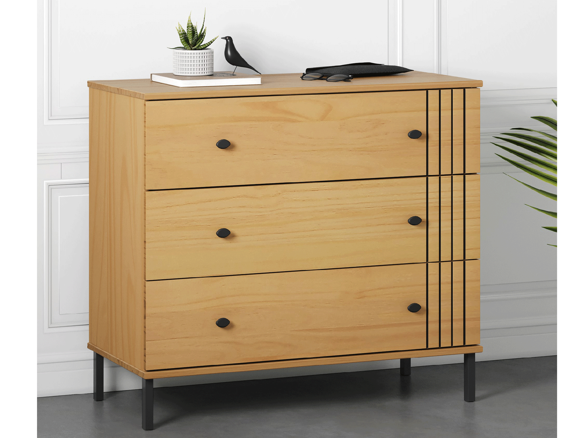 AYKO Sideboard I, Material Massivholz, Kiefer eichefarbig lackiert 