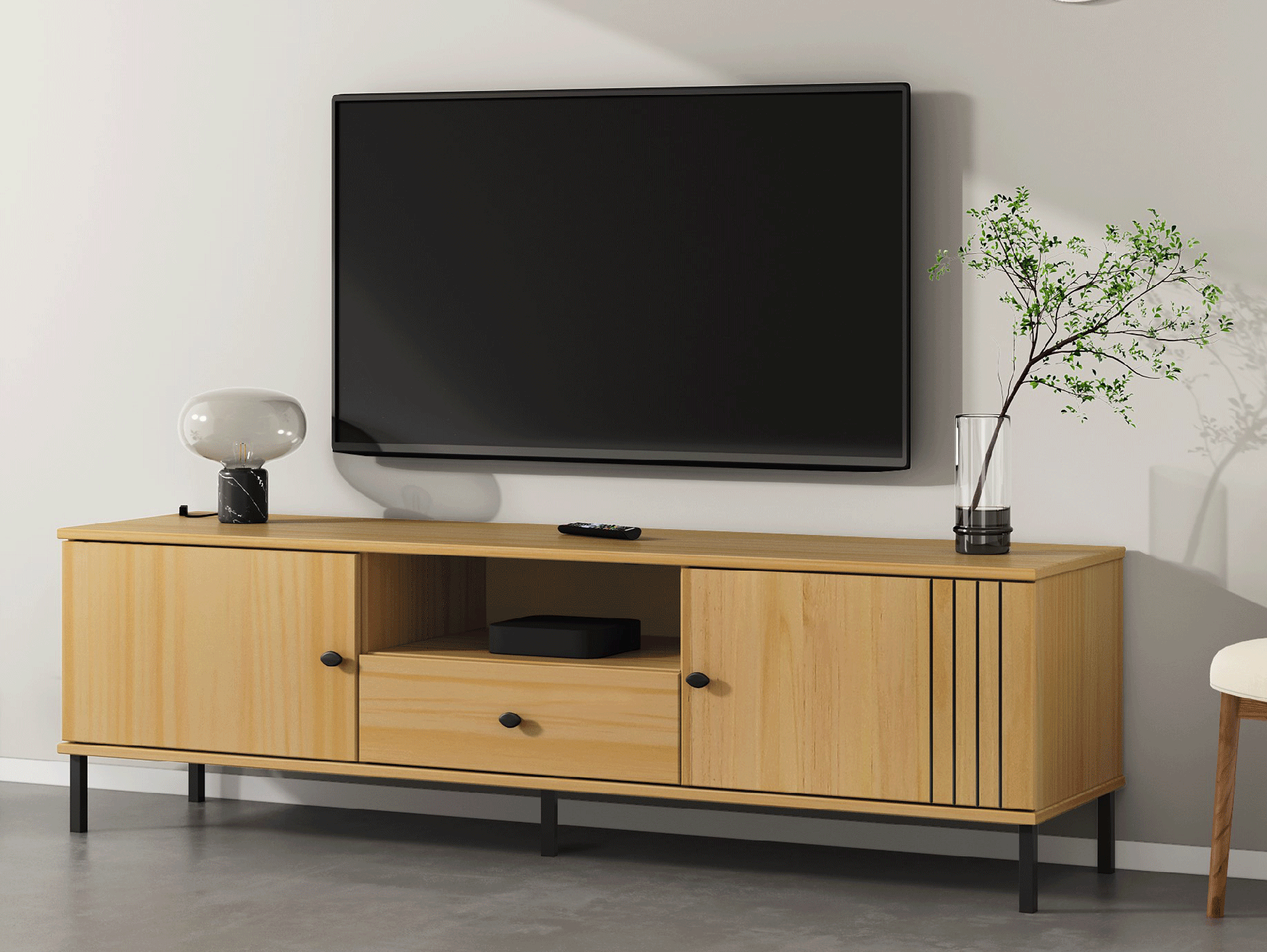 AYKO TV-Board II, Material Massivholz, Kiefer eichefarbig lackiert 