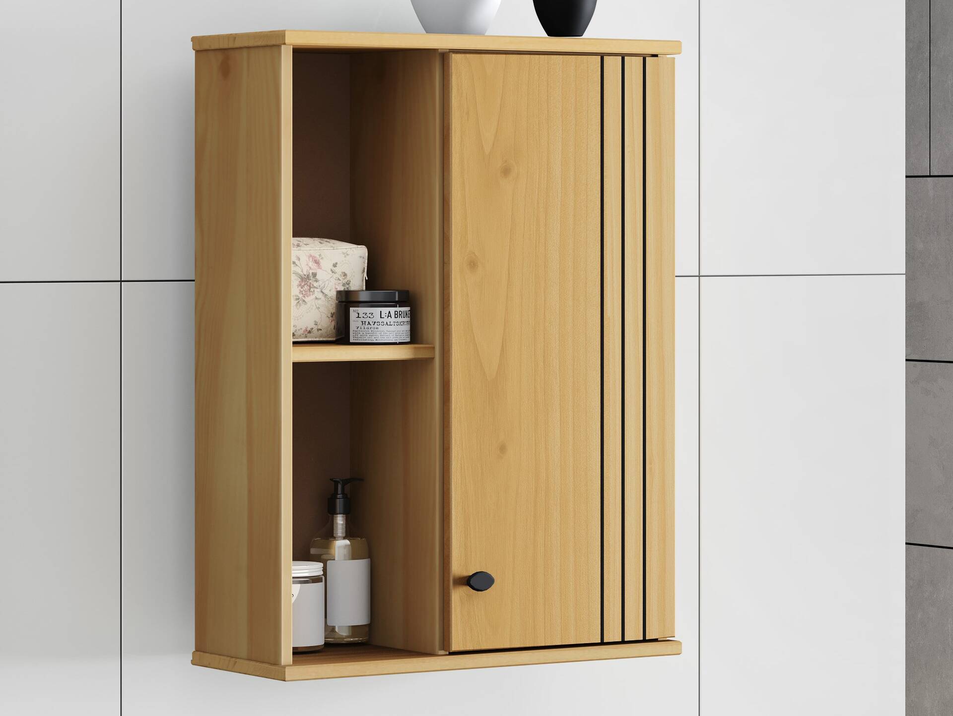 AYKO Hängeelement fürs Badezimmer, Material Massivholz, Kiefer eichefarbig lackiert 