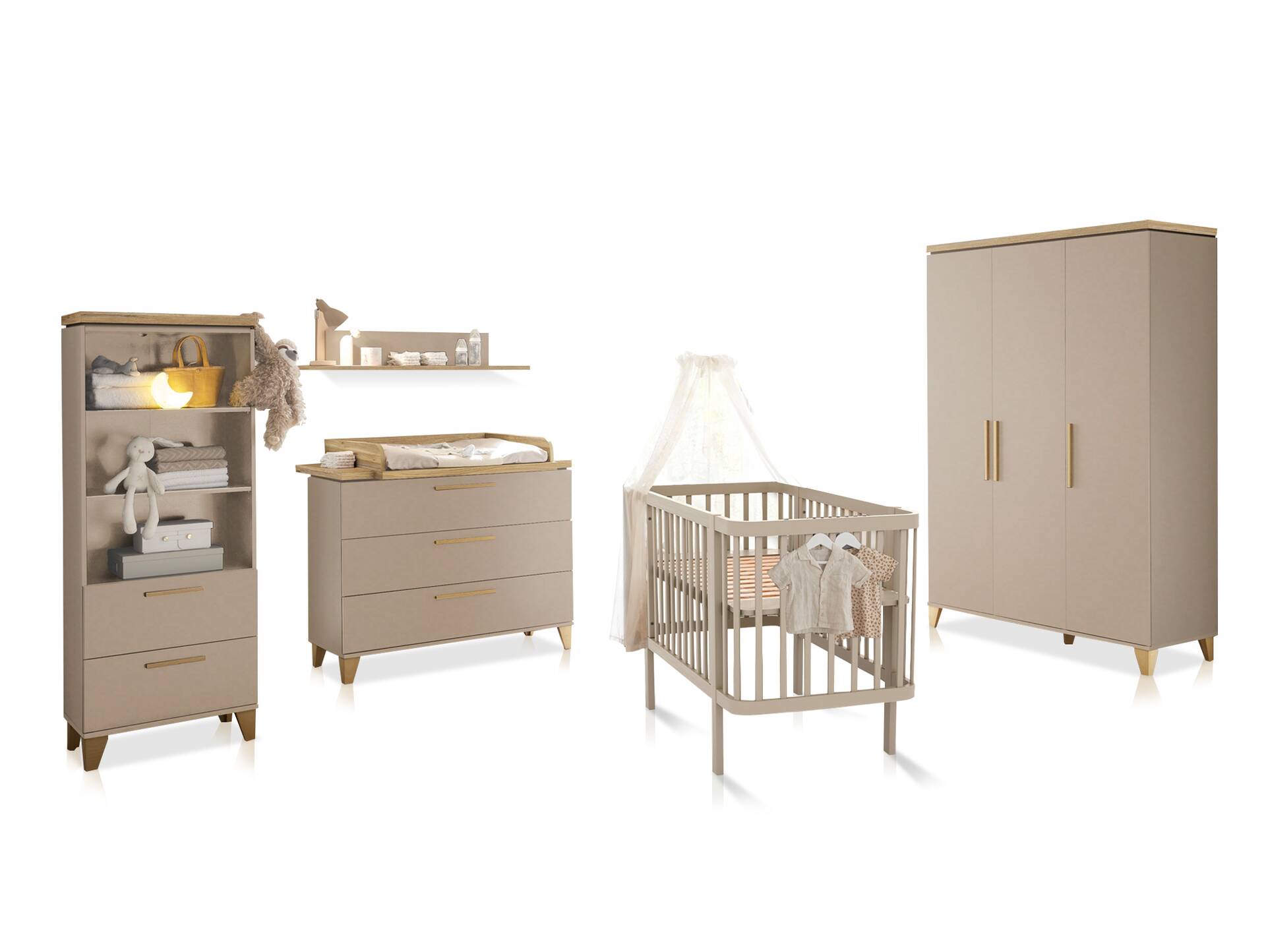 LENI Komplett-Babyzimmer, Material Spanplatte, Kaschmir/Eichefarbig 