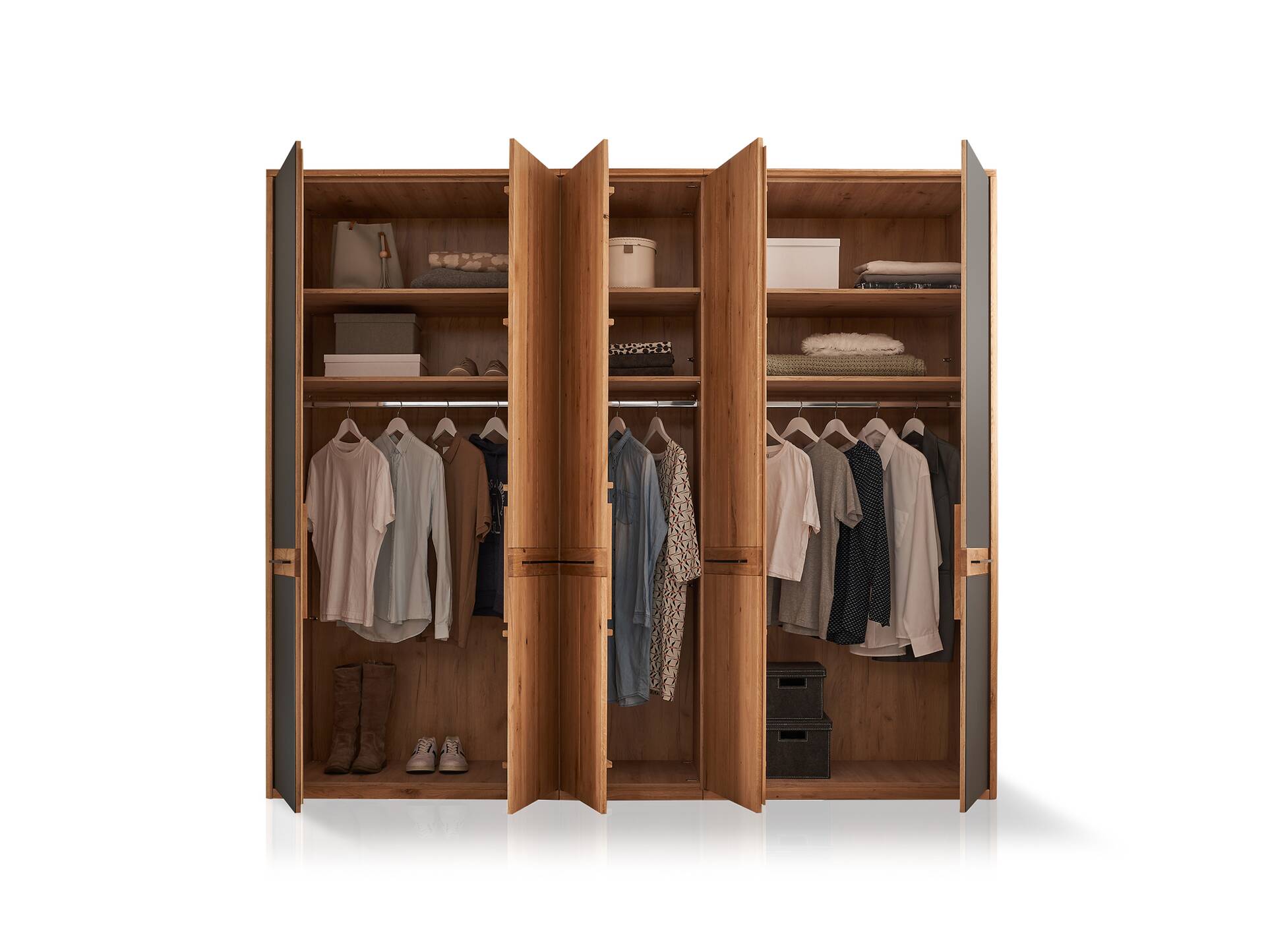 FLORENZ Kleiderschrank 5-türig, Material Teilmassiv Wildeiche/Anthrazit