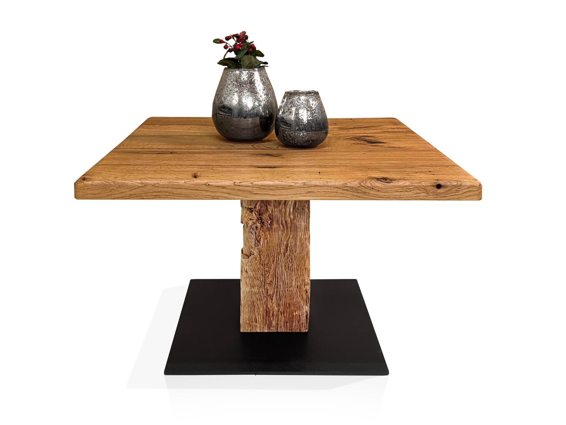 GALINO Couchtisch, Material Massivholz/Metall, Alteiche geölt/schwarz 60 x 60 cm 