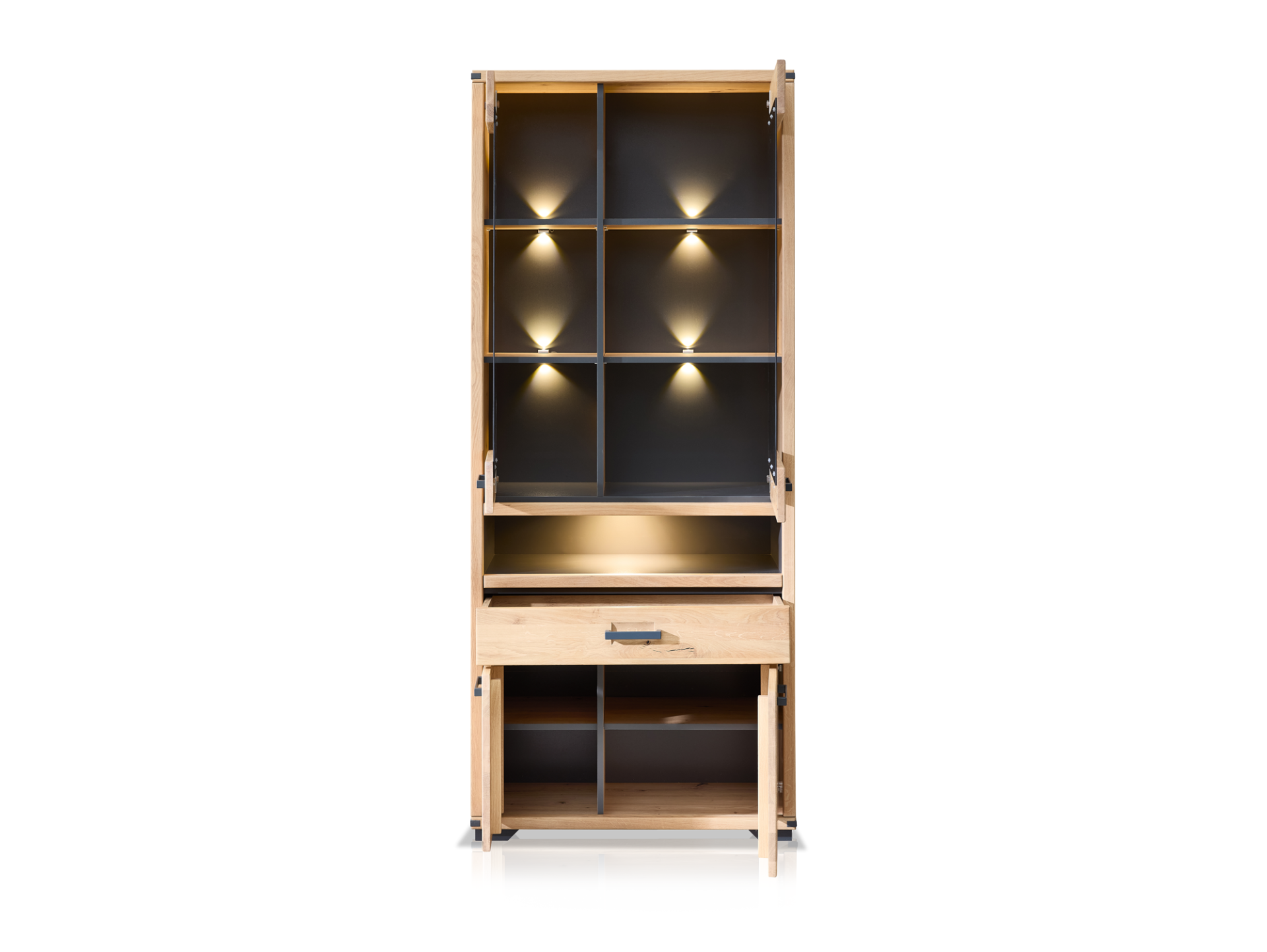 GOJA Vitrine II, Material teilmassiv, Artisan Wildeiche/graphitfarbig 