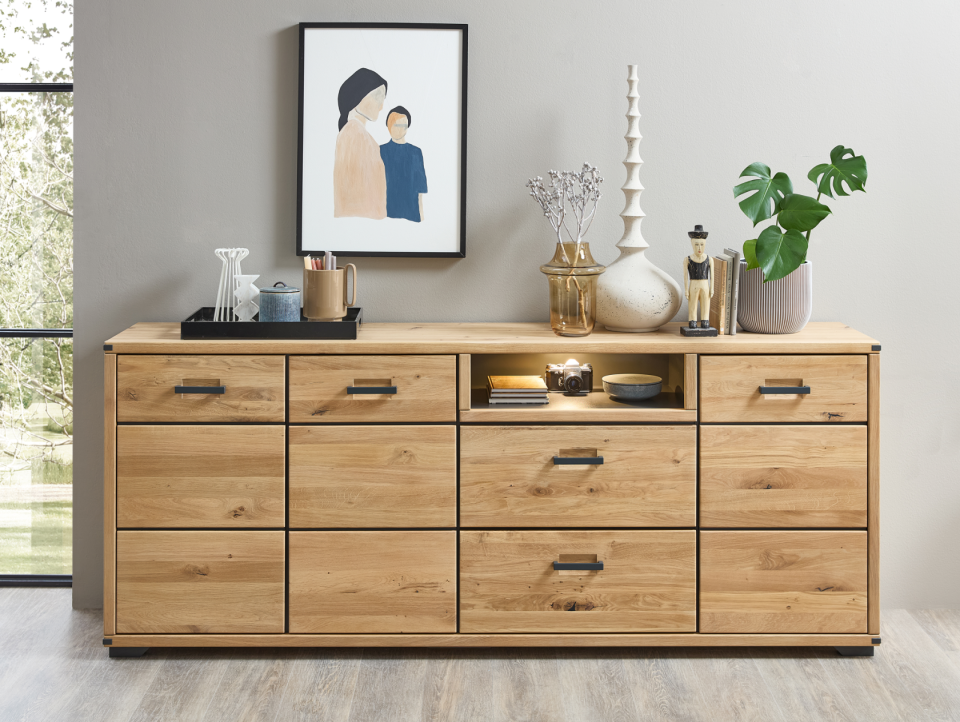 GOJA Sideboard II, teilmassiv, Artisan Eiche / graphitfarbig 