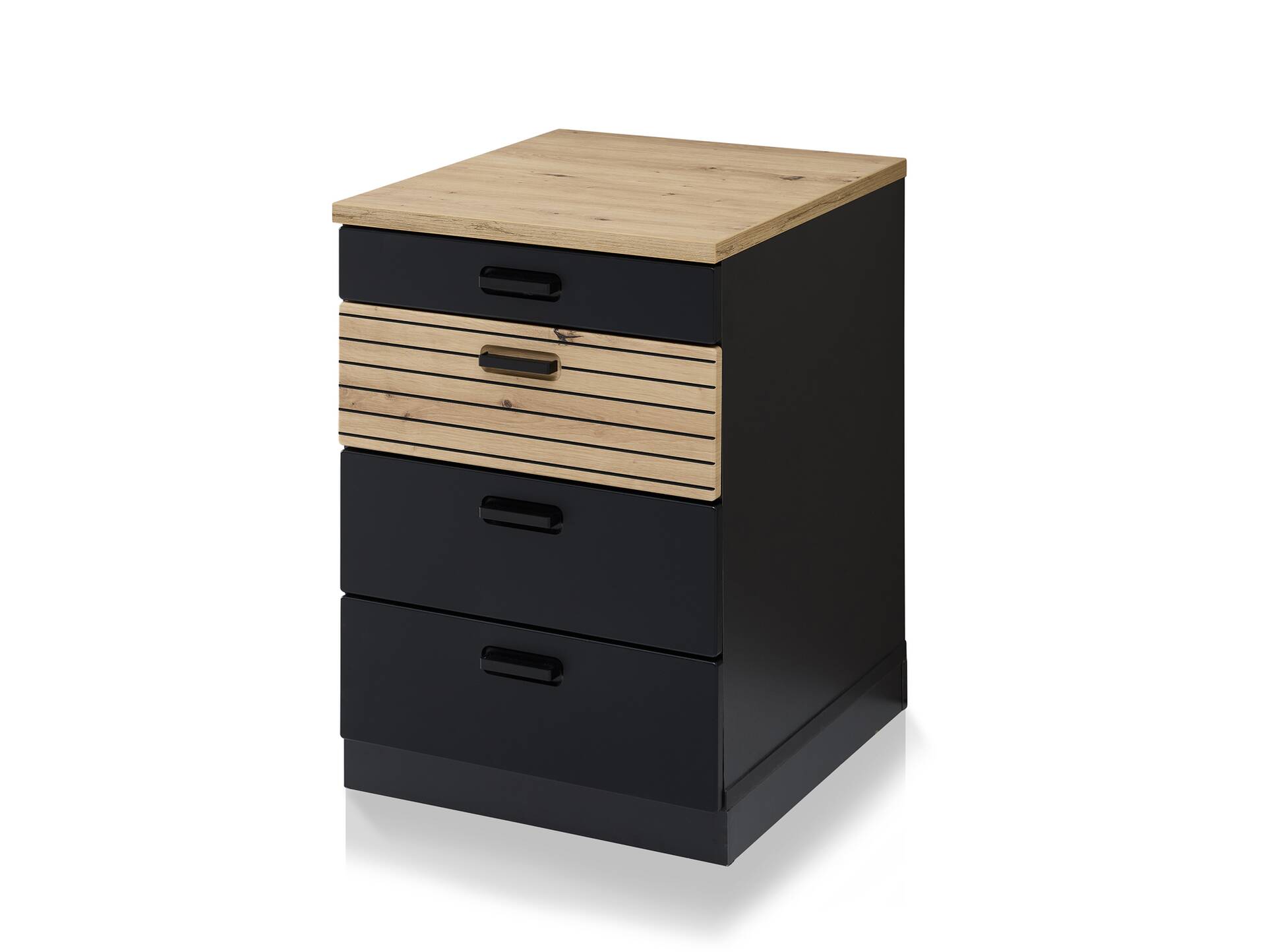 GENNY Rollcontainer, Material Dekorspanplatte Schwarz / Artisan Eichefarbig