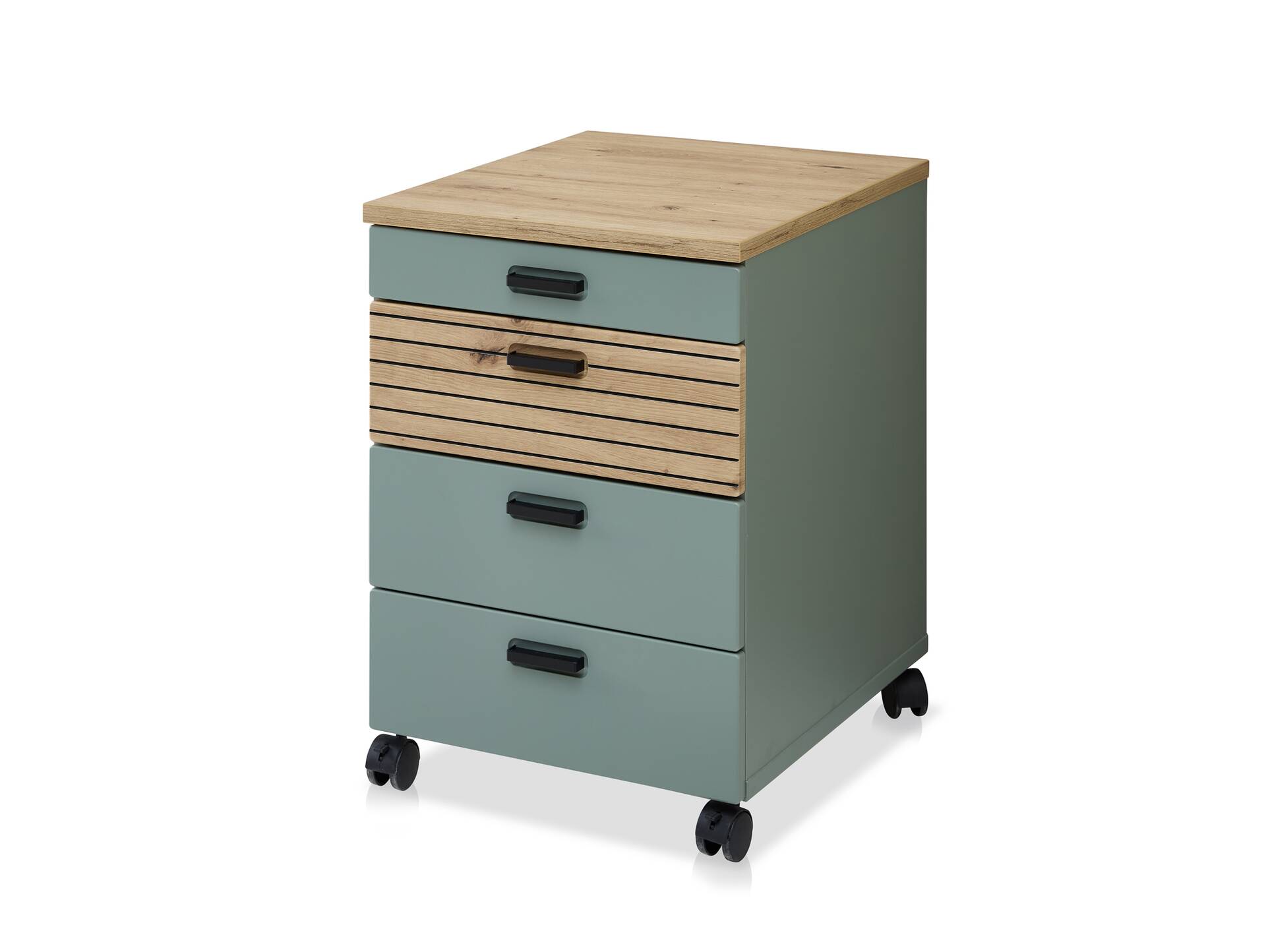 GENNY Rollcontainer, Material Dekorspanplatte Schilfgrün / Artisan Eichefarbig