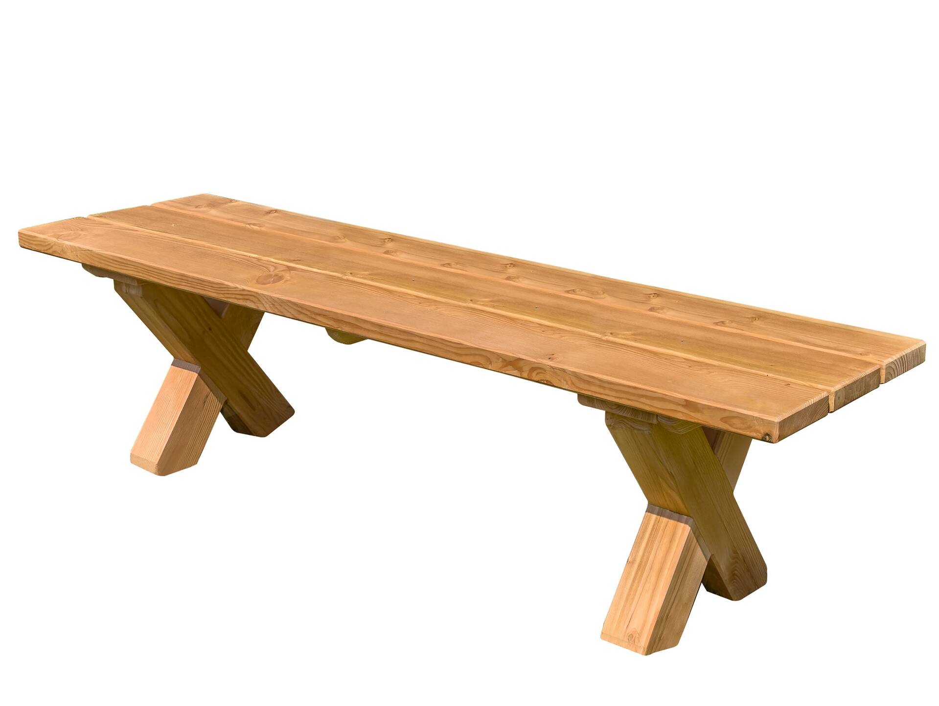CANCUN Sitzbank / Gartenbank mit X-Beinen, Material Massivholz, Lärche natur 240 cm | ohne Rückenlehne