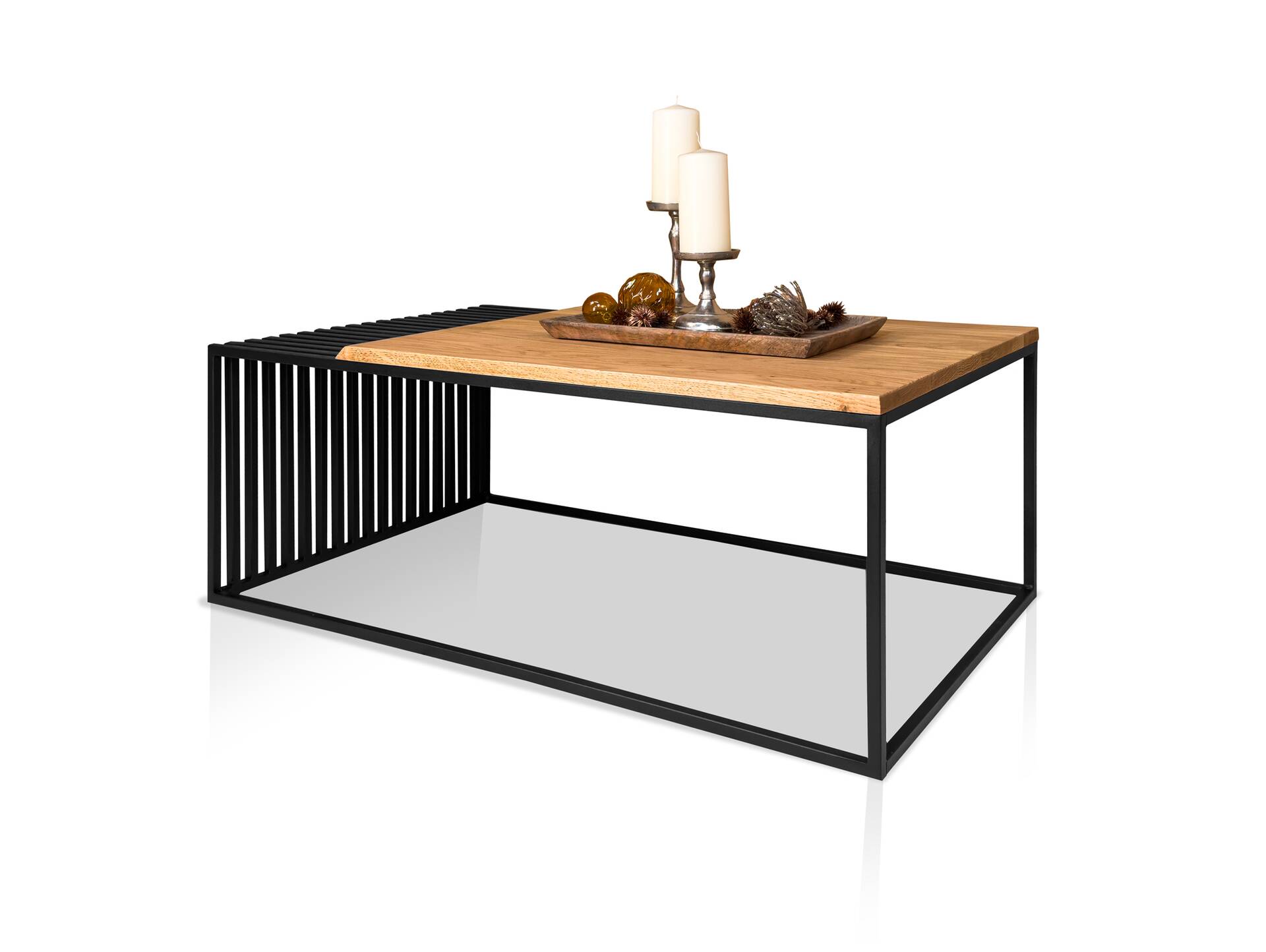 JEZZ Couchtisch, Material Massivholz/Metall, Eiche geölt/schwarz 