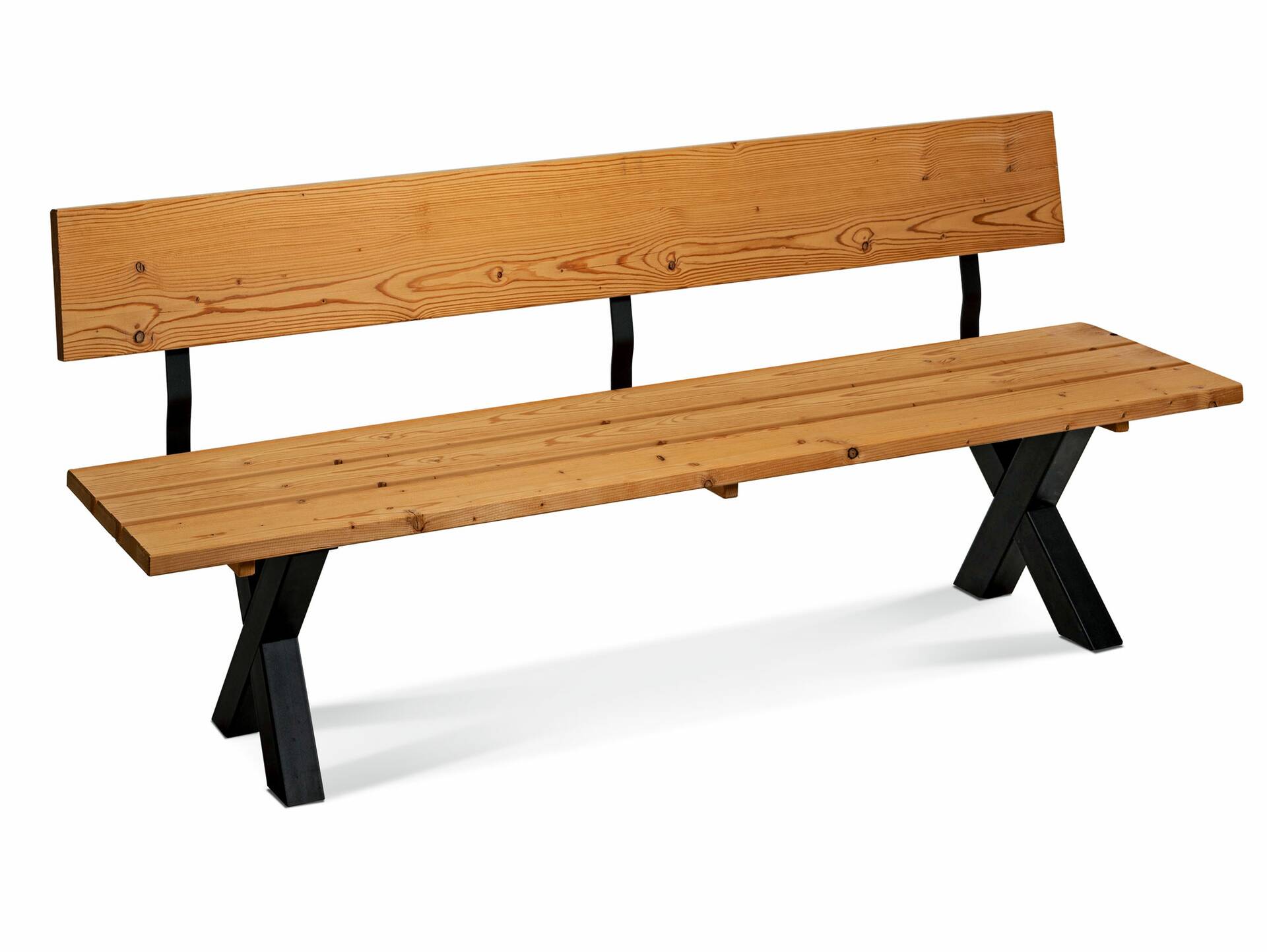 KENTUCKY Sitzbank / Gartenbank mit X-Beinen, Altholzoptik, Material Massivholz, THERMO-Fichte gebürstet/lasiert 220 cm | mit Rückenlehne | natur