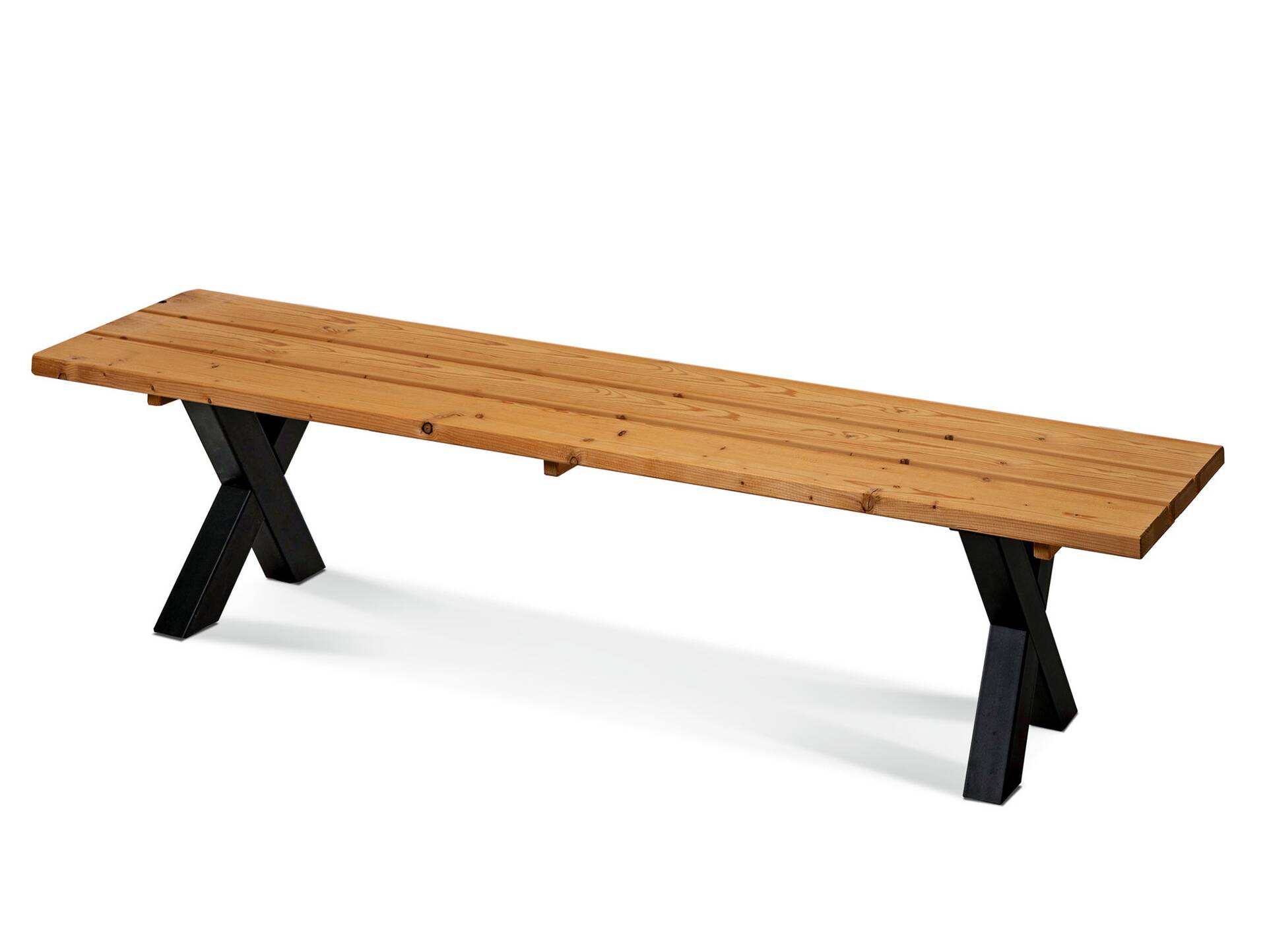 KENTUCKY Sitzbank / Gartenbank mit X-Beinen, Altholzoptik, Material Massivholz, THERMO-Fichte lackiert 220 cm | ohne Rückenlehne | natur