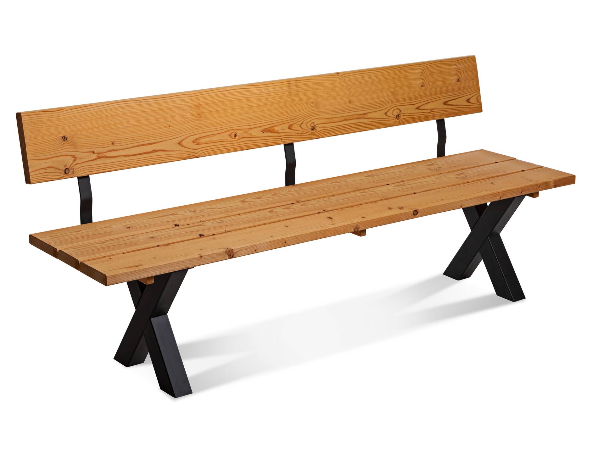 KENTUCKY Sitzbank / Gartenbank mit X-Beinen, Altholzoptik, Material Massivholz, THERMO-Fichte gebürstet/lasiert 200 cm | mit Rückenlehne | natur