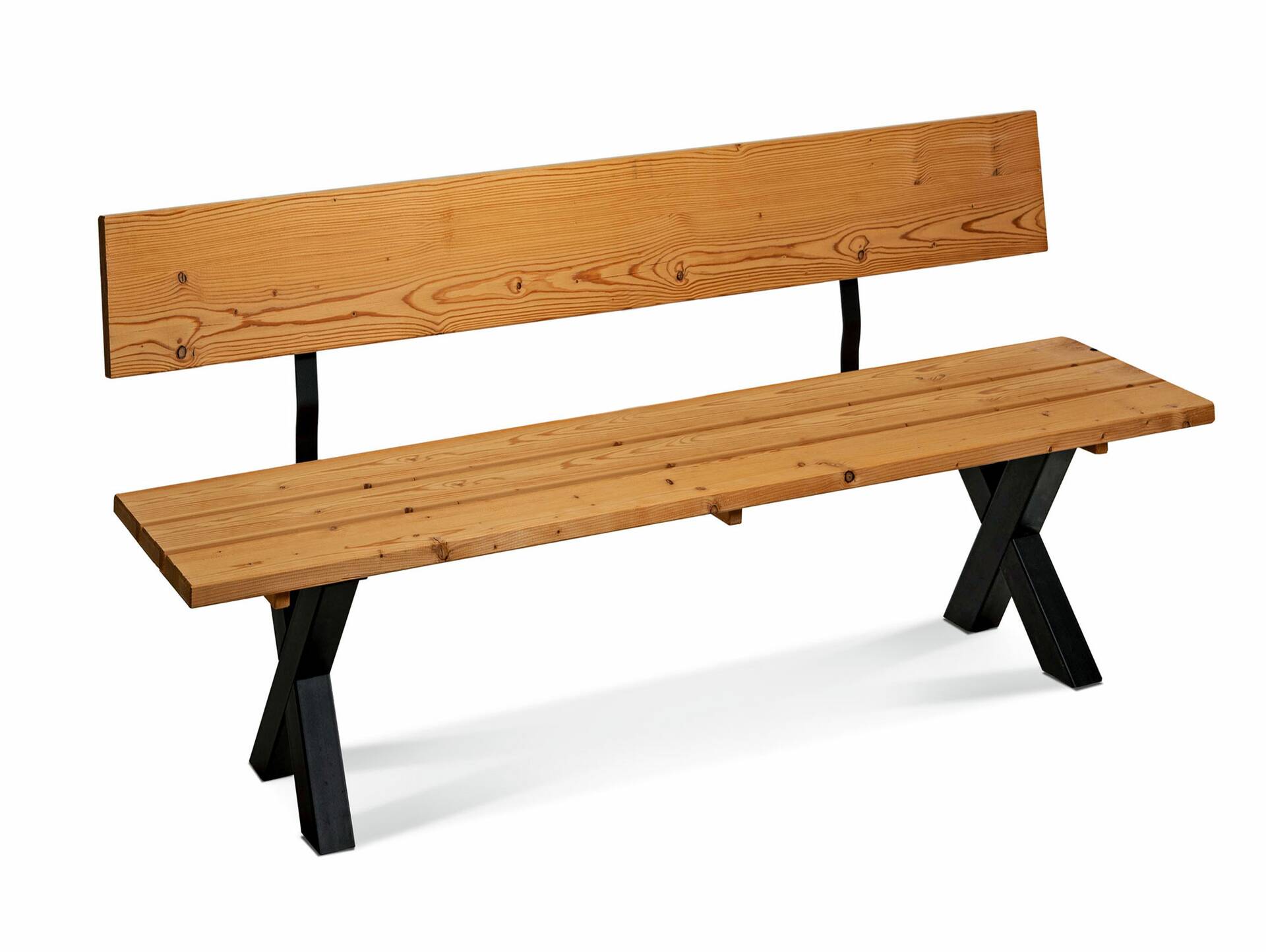 KENTUCKY Sitzbank / Gartenbank mit X-Beinen, Altholzoptik, Material Massivholz, THERMO-Fichte gebürstet/lasiert 180 cm | mit Rückenlehne | natur