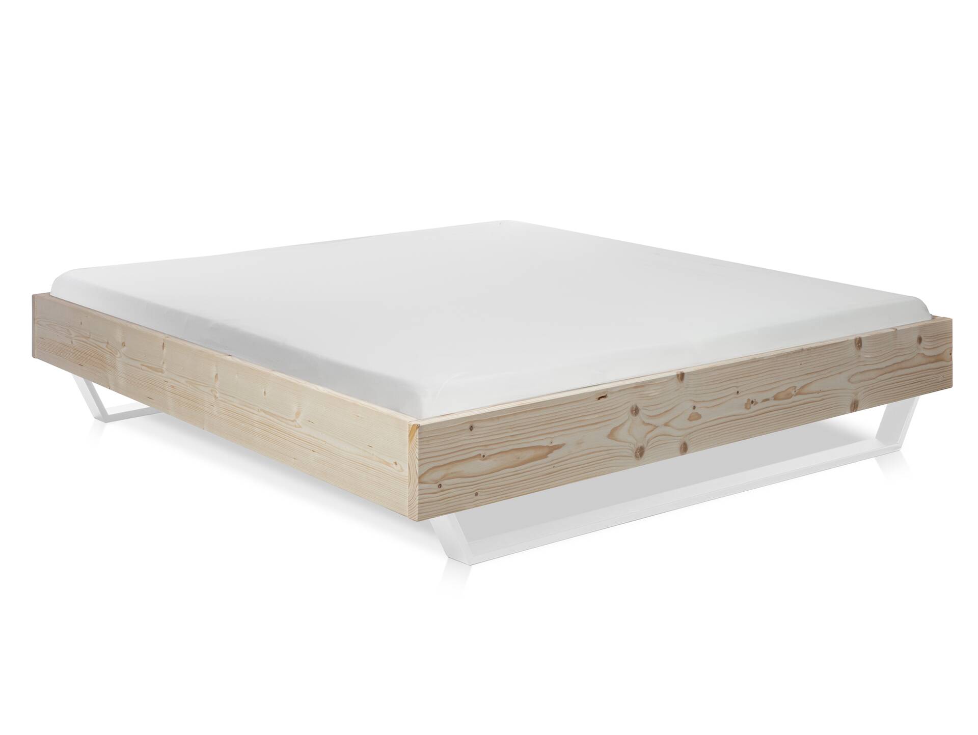 LUKY Kufenbett ohne Kopfteil, Material Massivholz, Fichte massiv, Kufen weiß 90 x 200 cm | natur