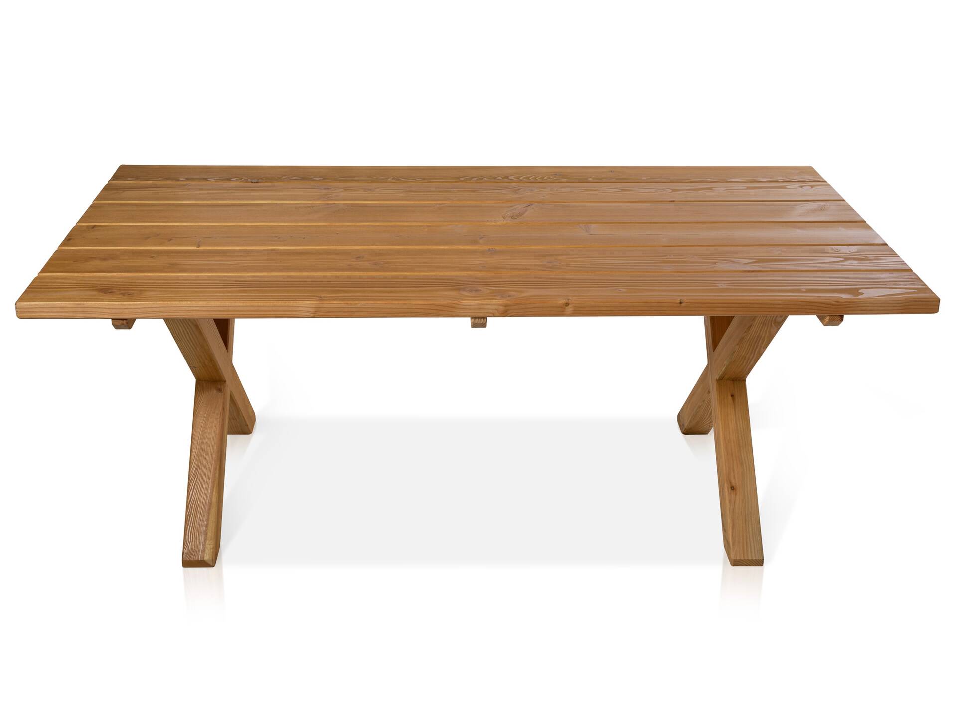 CANCUN Esstisch / Gartentisch mit X-Beinen, Material Massivholz, Lärche natur 200 x 100 cm