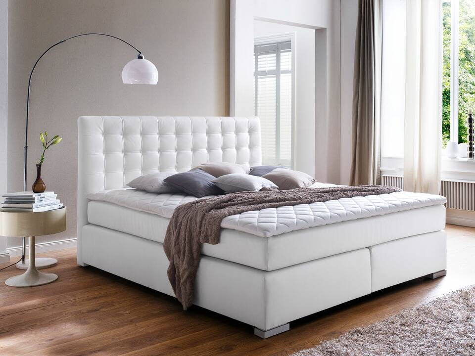 ISABELL Boxspringbett 200 x 200 cm | weiss | Härtegrad 3+4