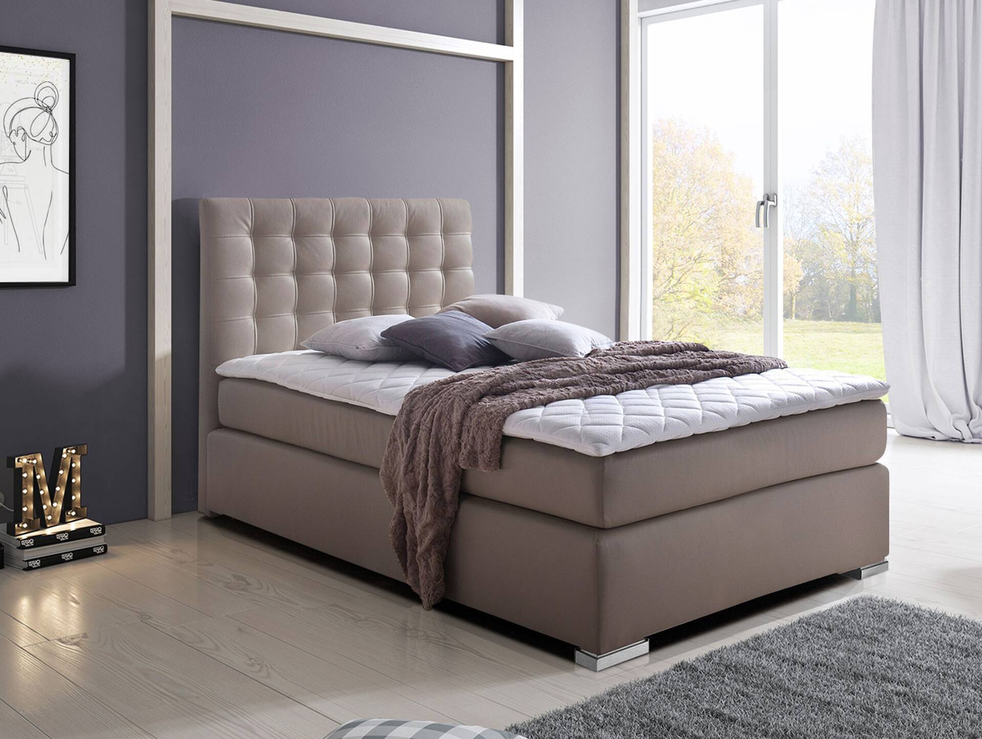 ISABELL PLUS Boxspringbett 90 x 220 cm | muddy | Härtegrad 2