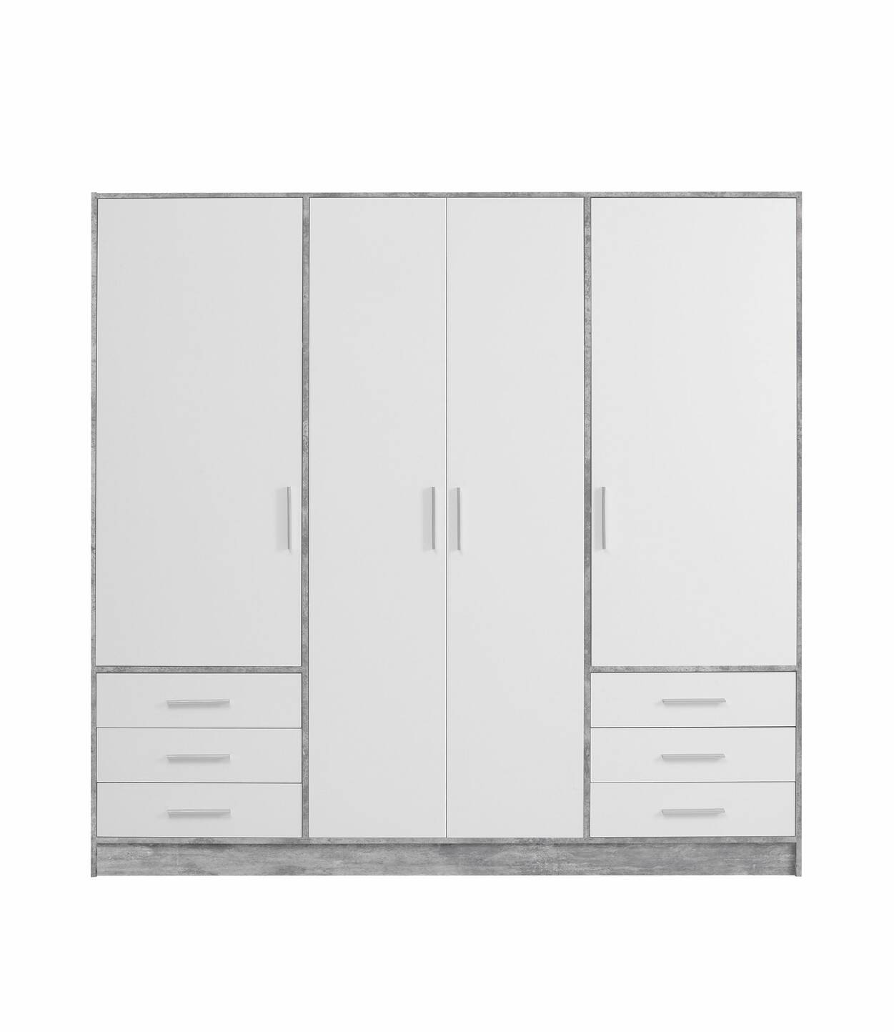 JAMI Kleiderschrank 4-trg. mit 6 Schubkästen, Material Dekorspanplatte betonfarbig/weiss