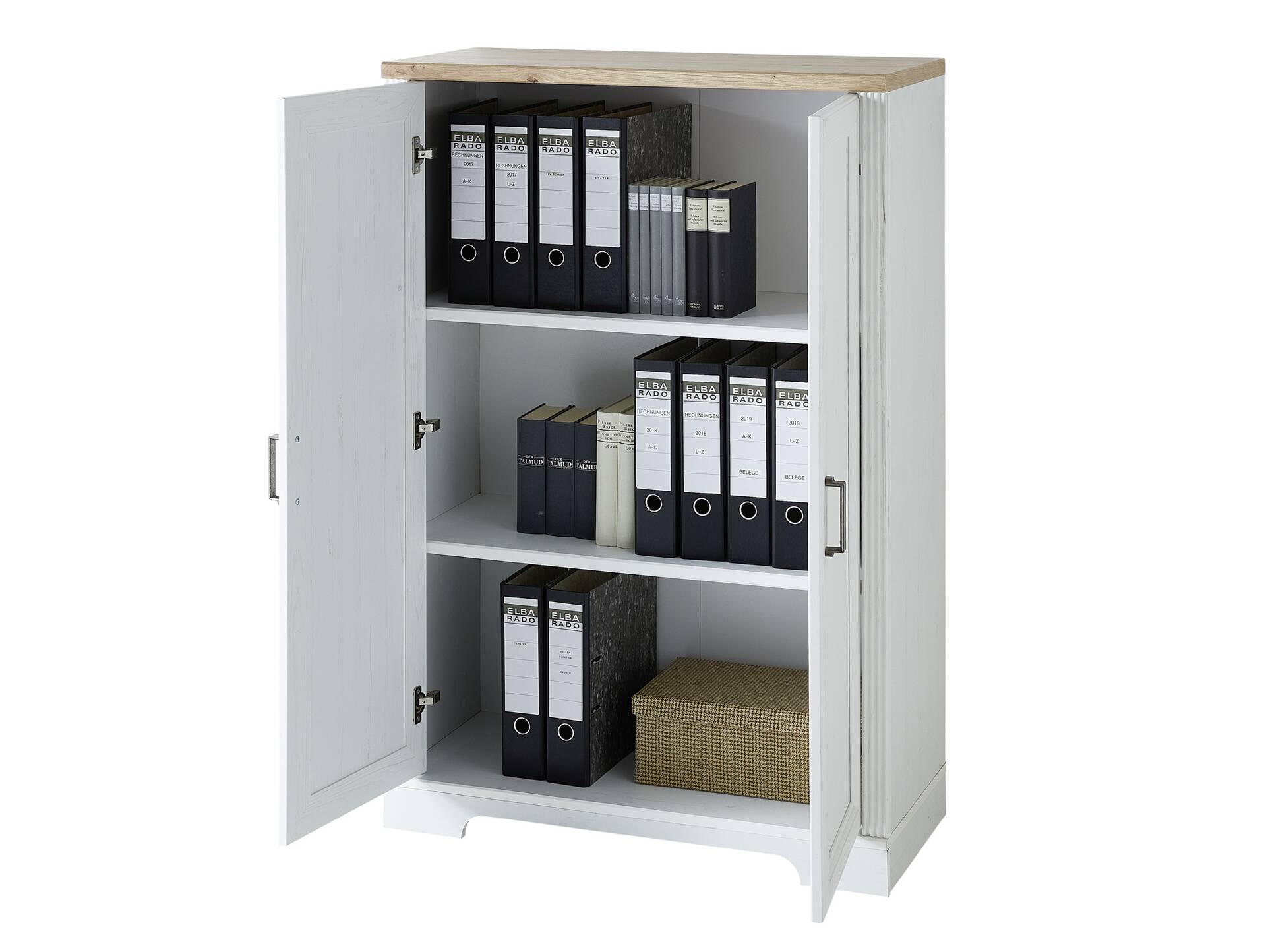 JADY Bürokommode mit 2 Türen, Material MDF/Dekorspanplatte piniefarbig hell/eichefarbig