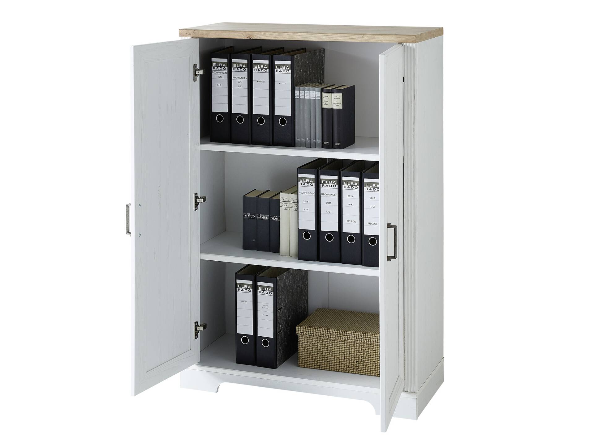 JADY Bürokommode mit 2 Türen, Material MDF/Dekorspanplatte piniefarbig hell/eichefarbig