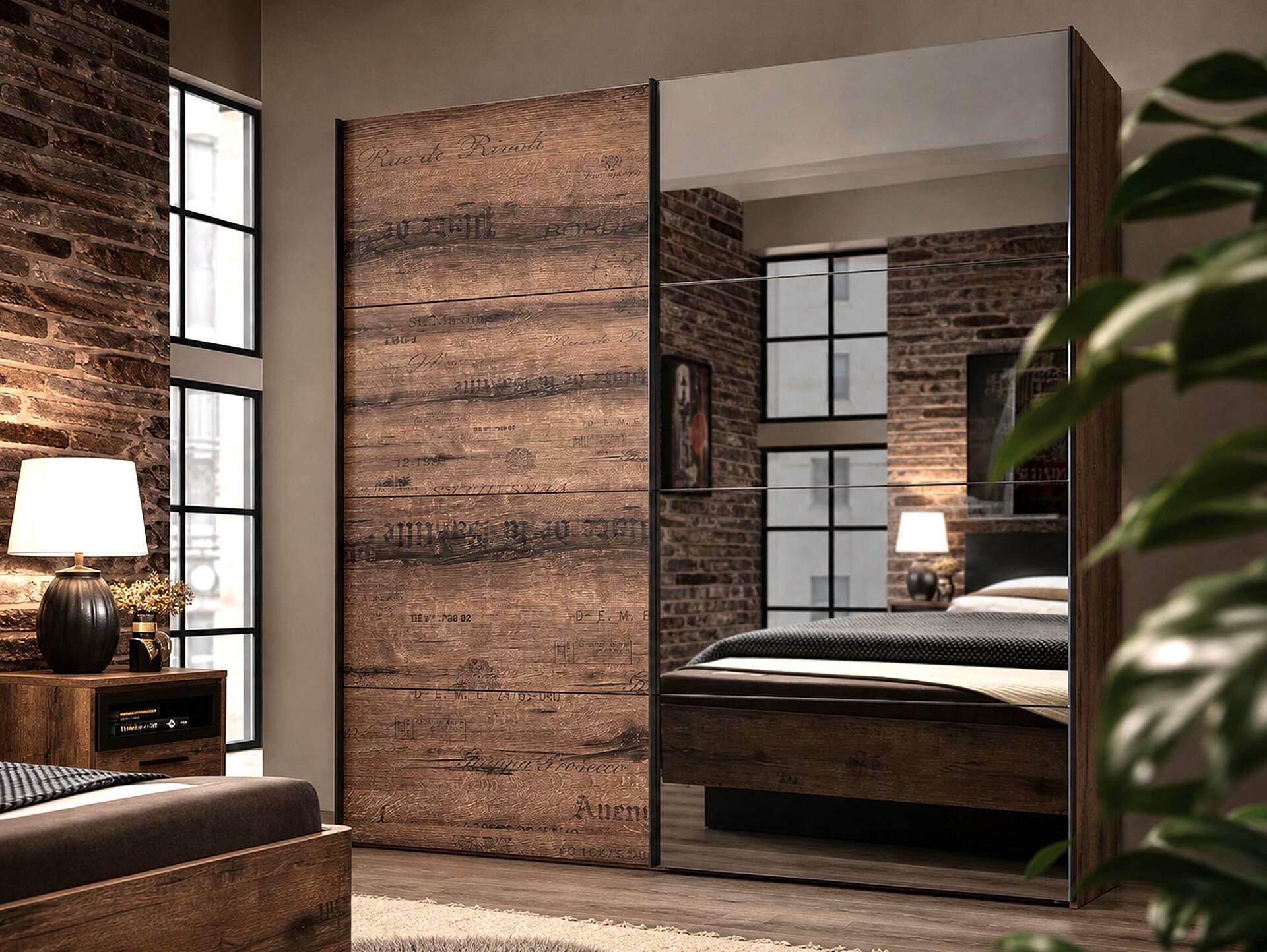 JESOLO Schiebetürenschrank, Material Dekorspanplatte, schlammeichefarbig 170 cm