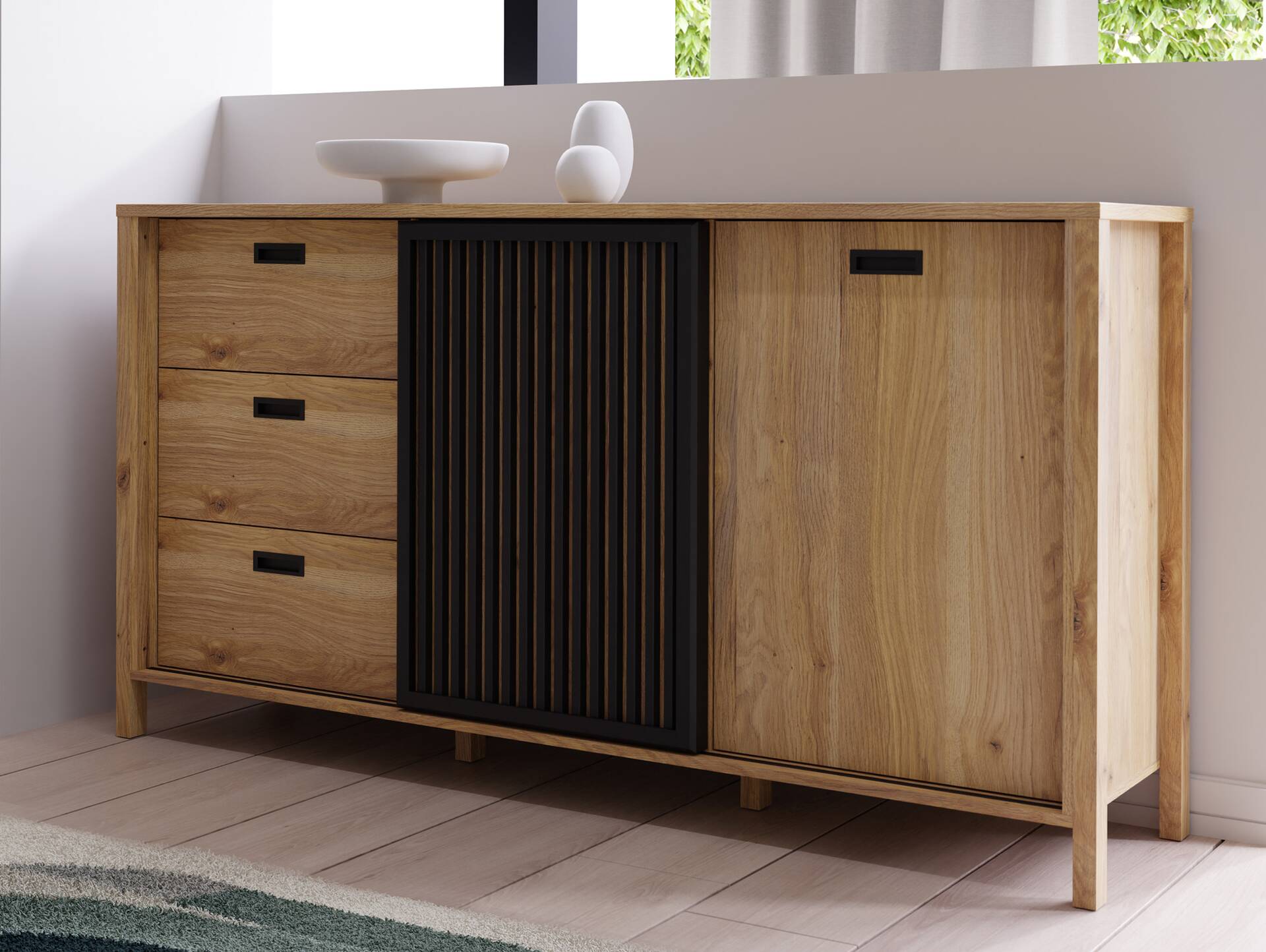 JACCO Sideboard, Material Spanplatte, Mauvella Eiche Nachbildung/schwarz 