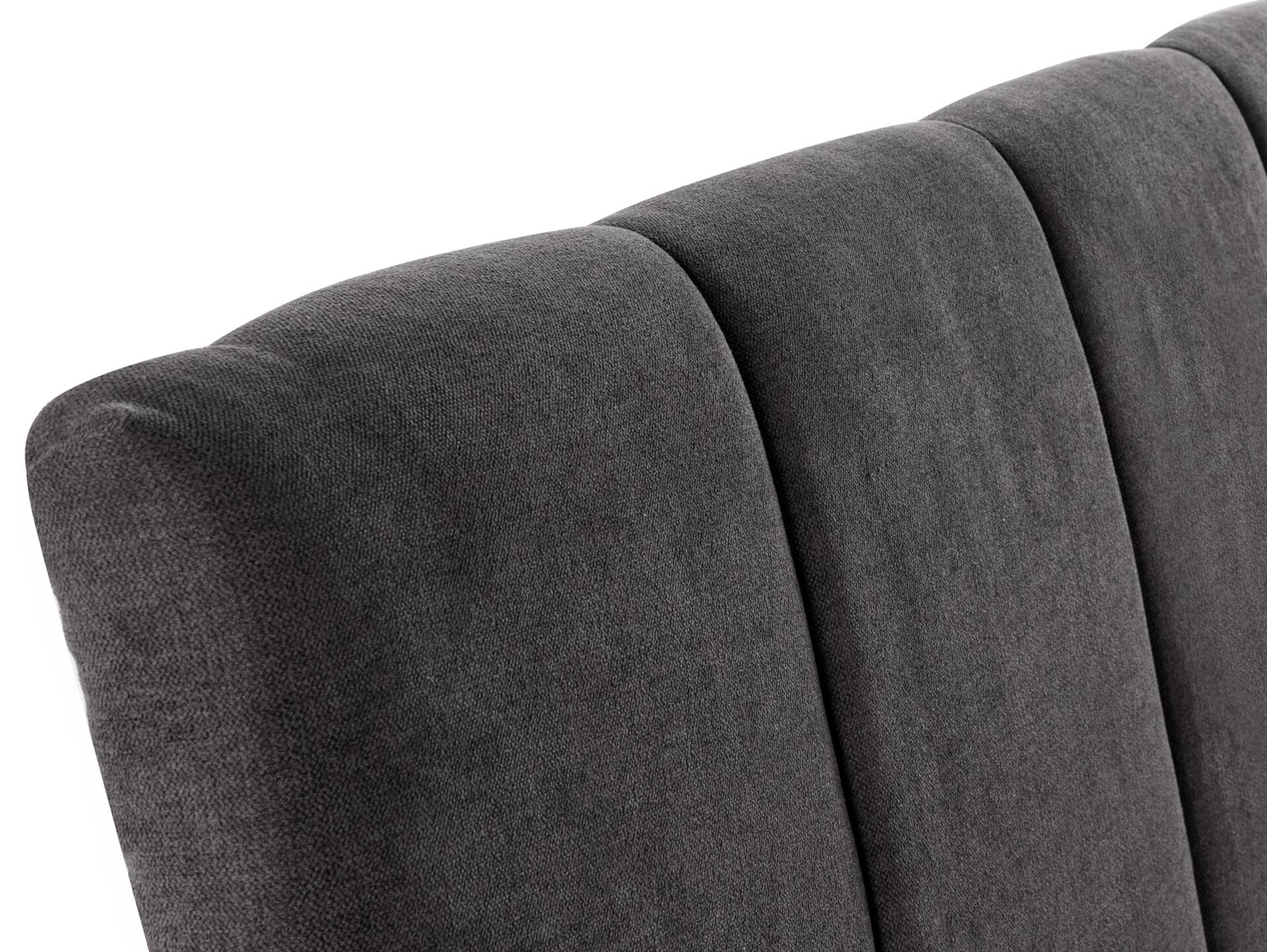 CORDINO Kufenbett aus Eiche mit Polsterkopfteil, Material Massivholz 200 x 220 cm | Eiche unbehandelt | Stoff Anthrazit mit Steppung | gebürstet