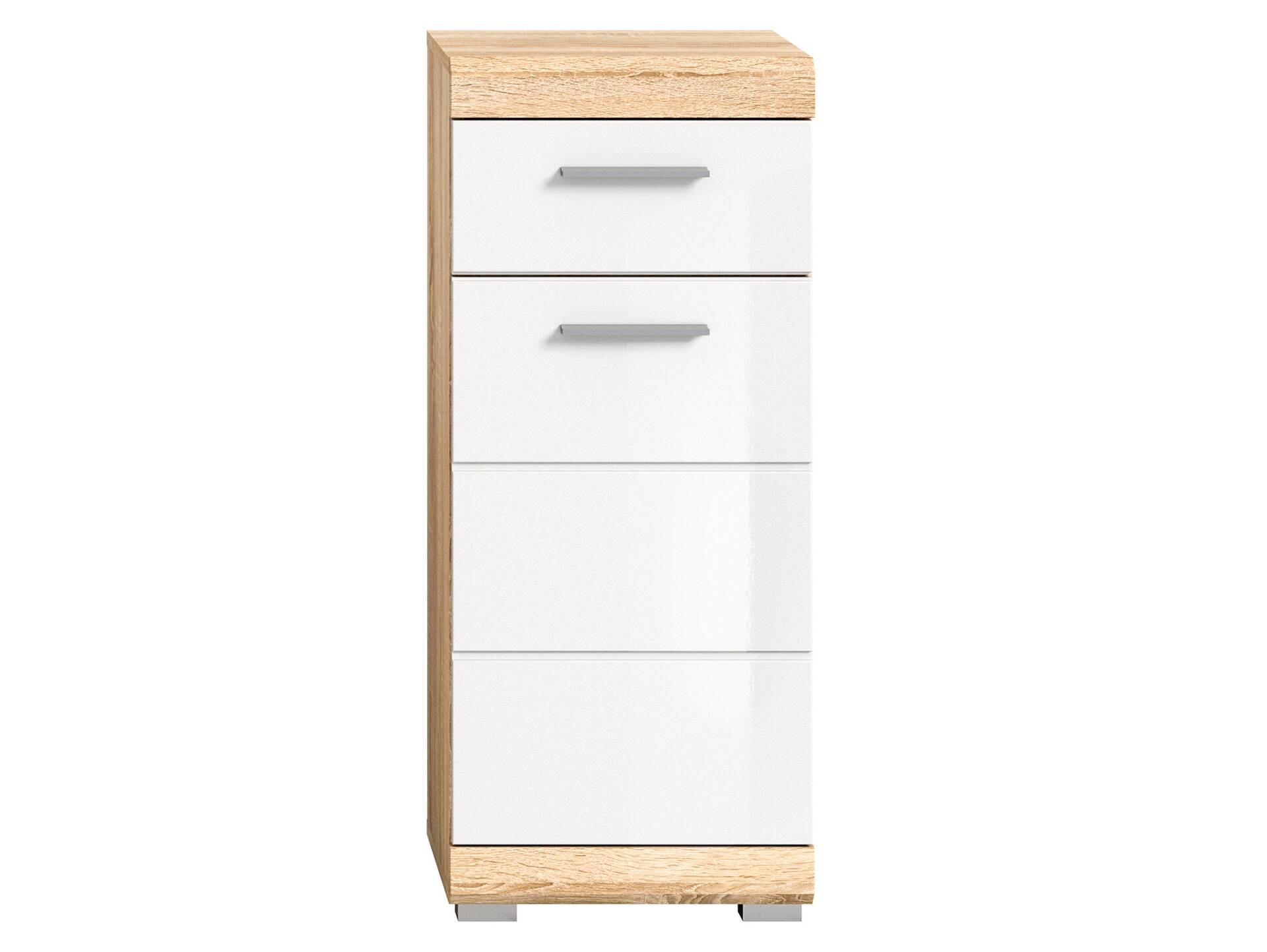 LUCERA Standschrank fürs Badezimmer, Material Dekorspanplatte, Weiss/Sonoma Eiche Nachbildung 