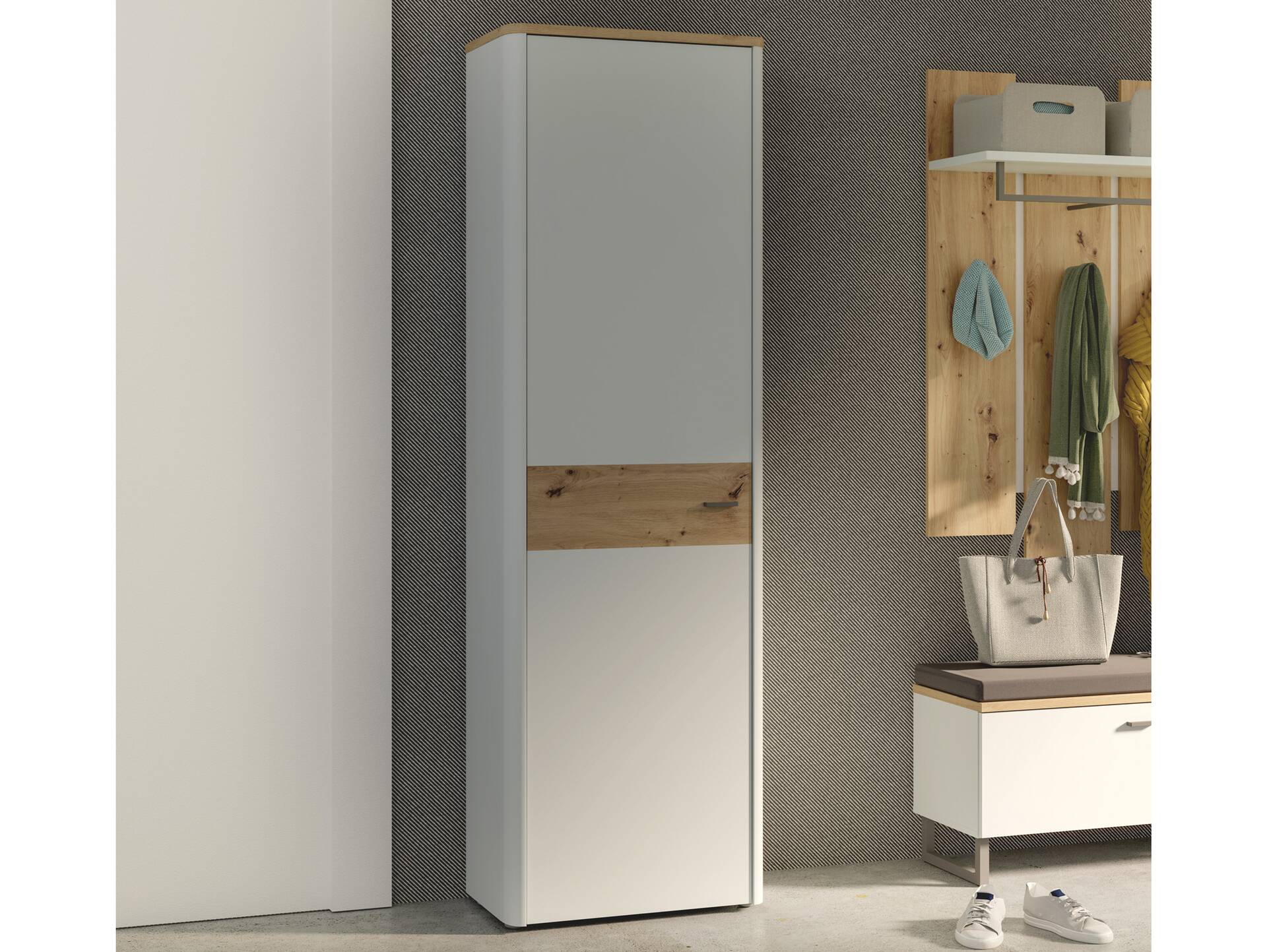 LORDANA Garderobenschrank, Material Spanplatte, Artisan Eiche Nachbildung/lichtgrau 