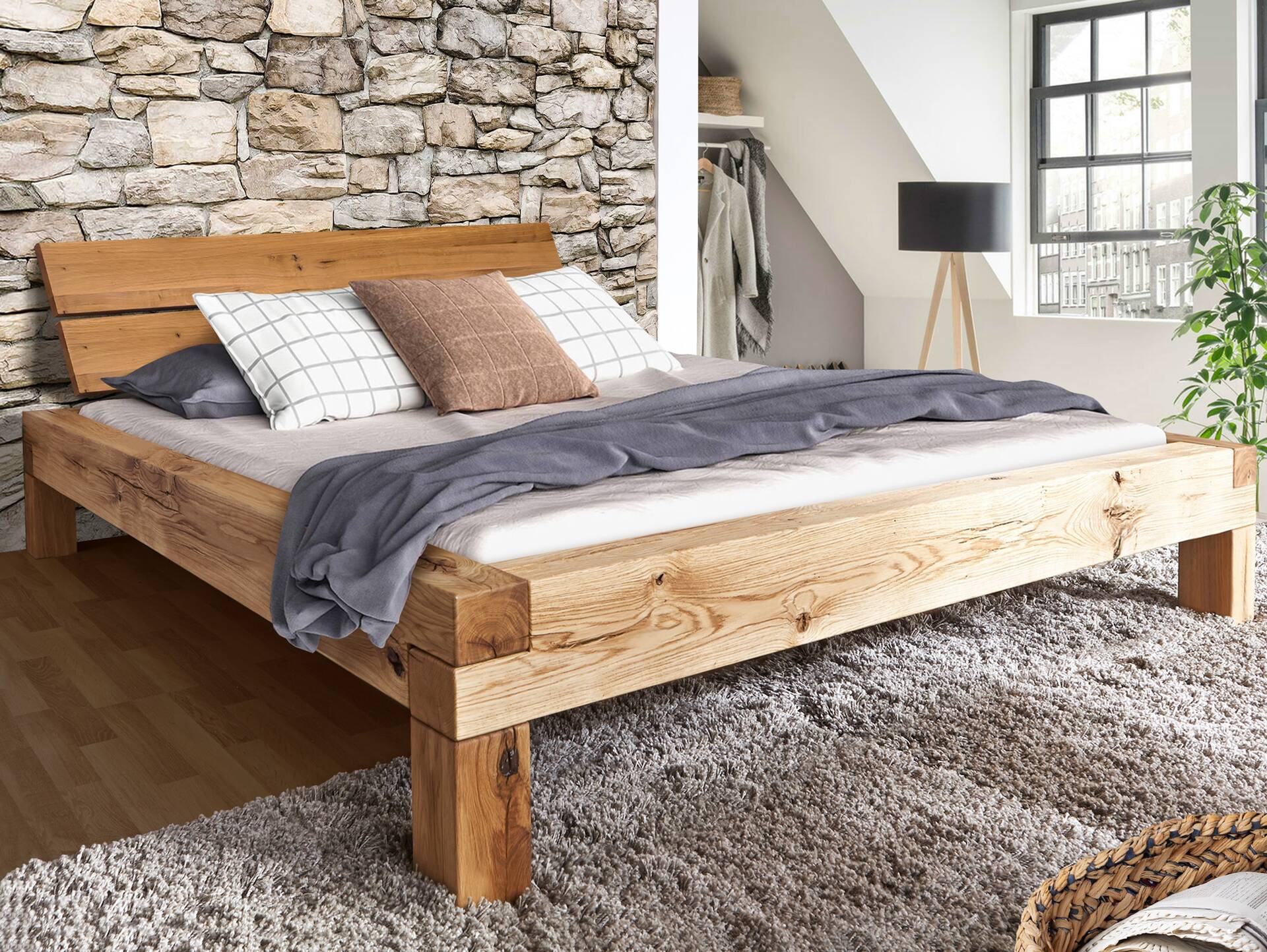 LIAS Massivholzbett mit Kopfteil, Matetrial Massivholz, Eiche geölt 180 x 200 cm