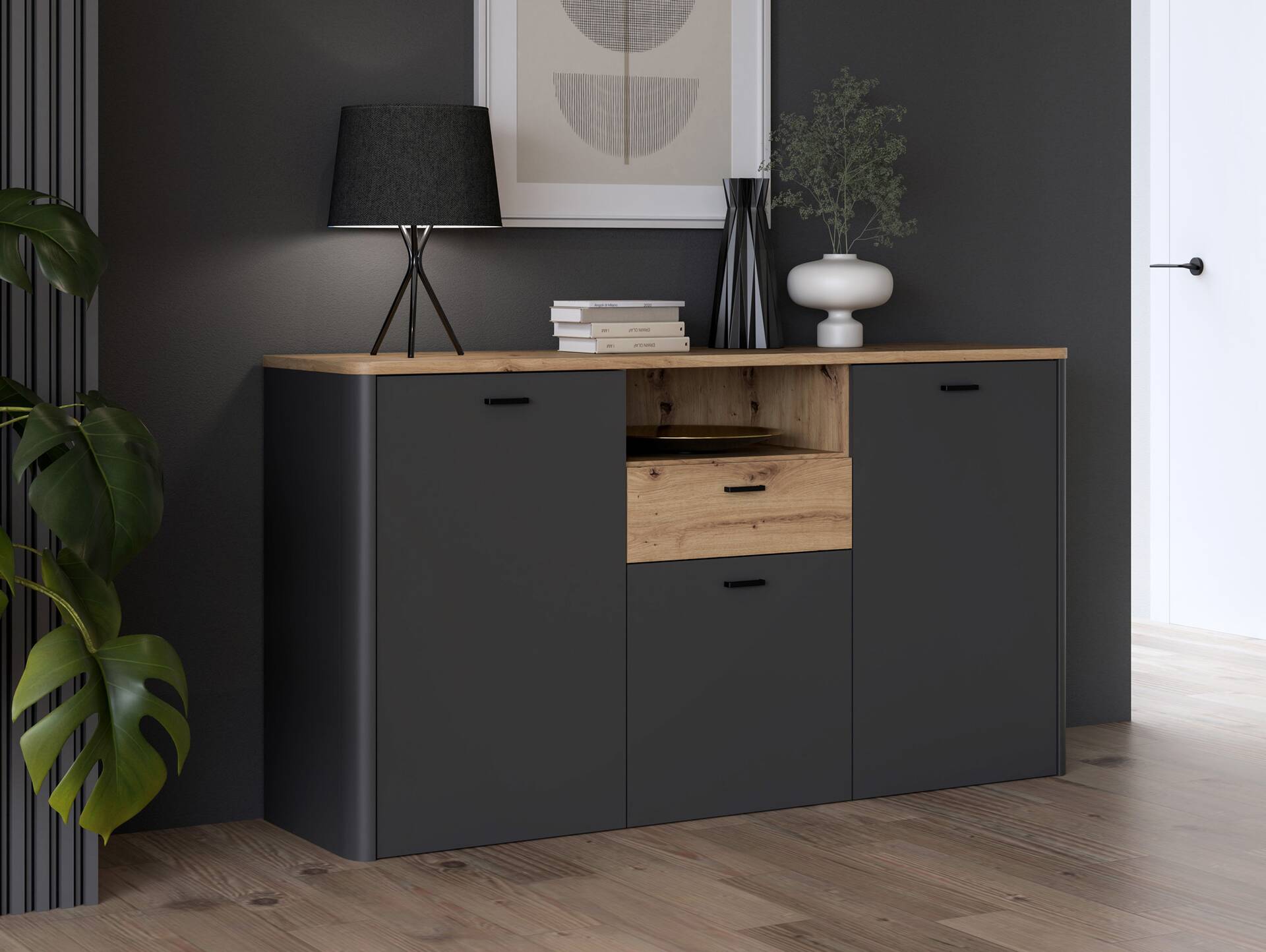 LORDANA Sideboard II, Material Spanplatte, Artisan Eiche Nachbildung/grau 