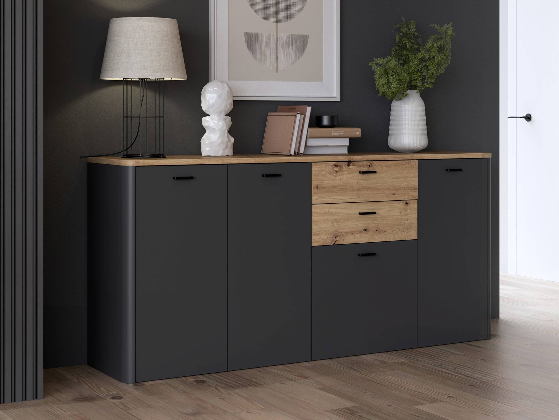 LORDANA Sideboard I, Material Spanplatte, Artisan Eiche Nachbildung/grau 