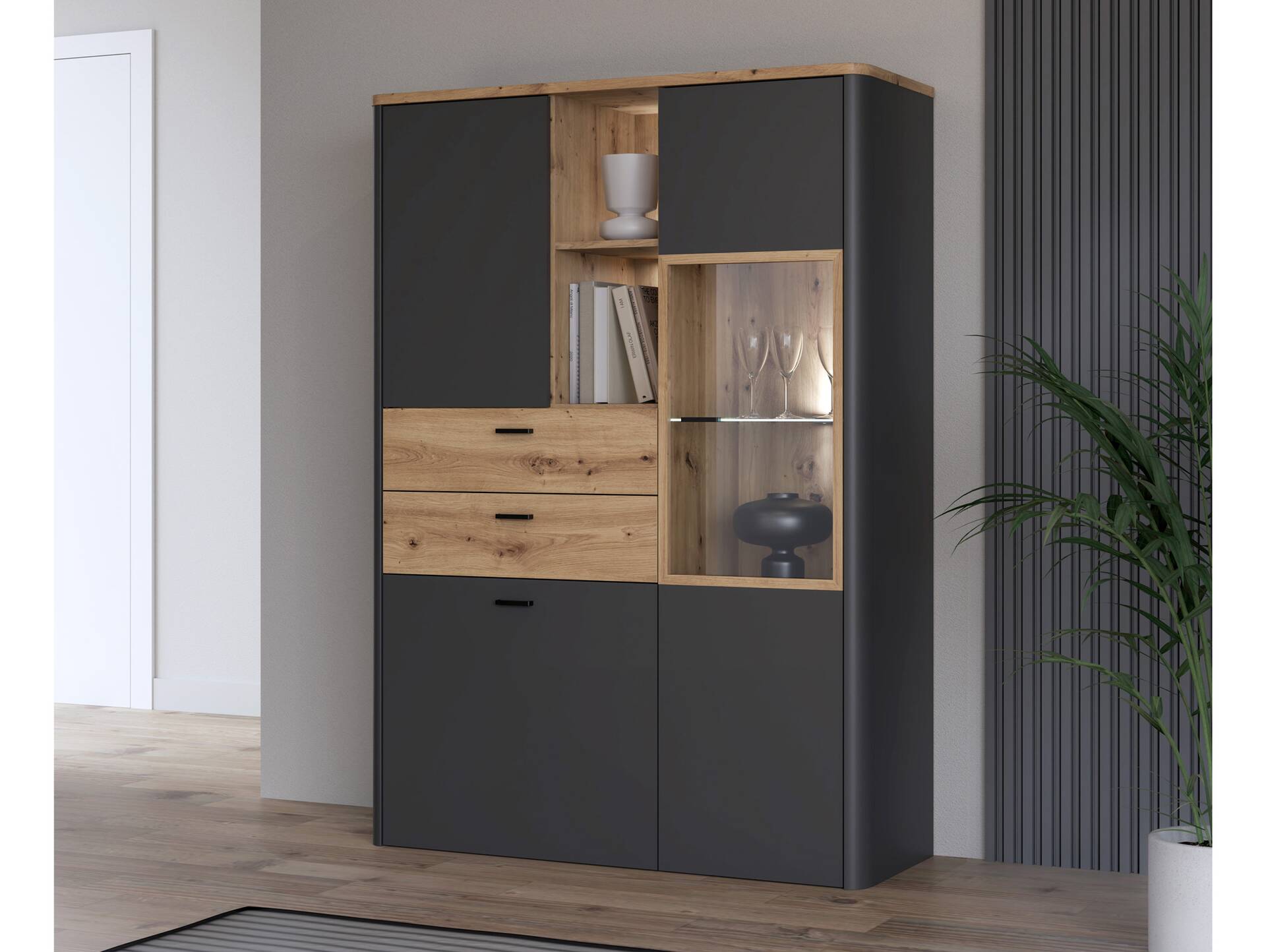 LORDANA Highboard, Material Spanplatte, Artisan Eiche Nachbildung/grau 