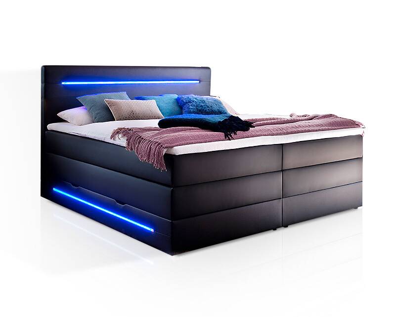 LONNI II Boxspringbett mit Bettkasten und integrierter LED-Beleuchtung, Material Kunstleder 